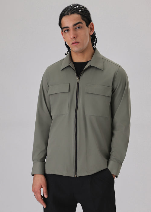 Light Olive Zipper Shacket