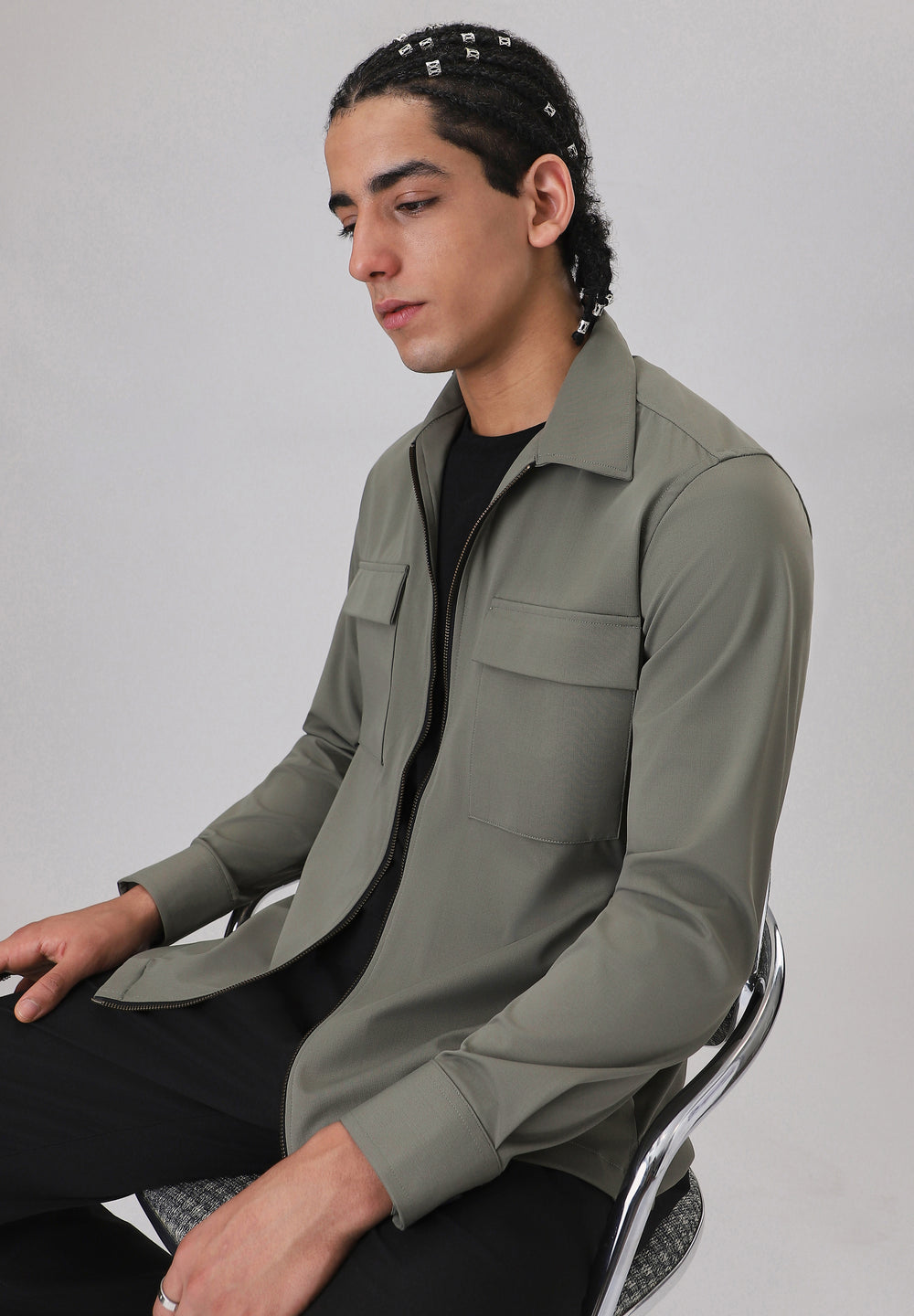 Light Olive Zipper Shacket