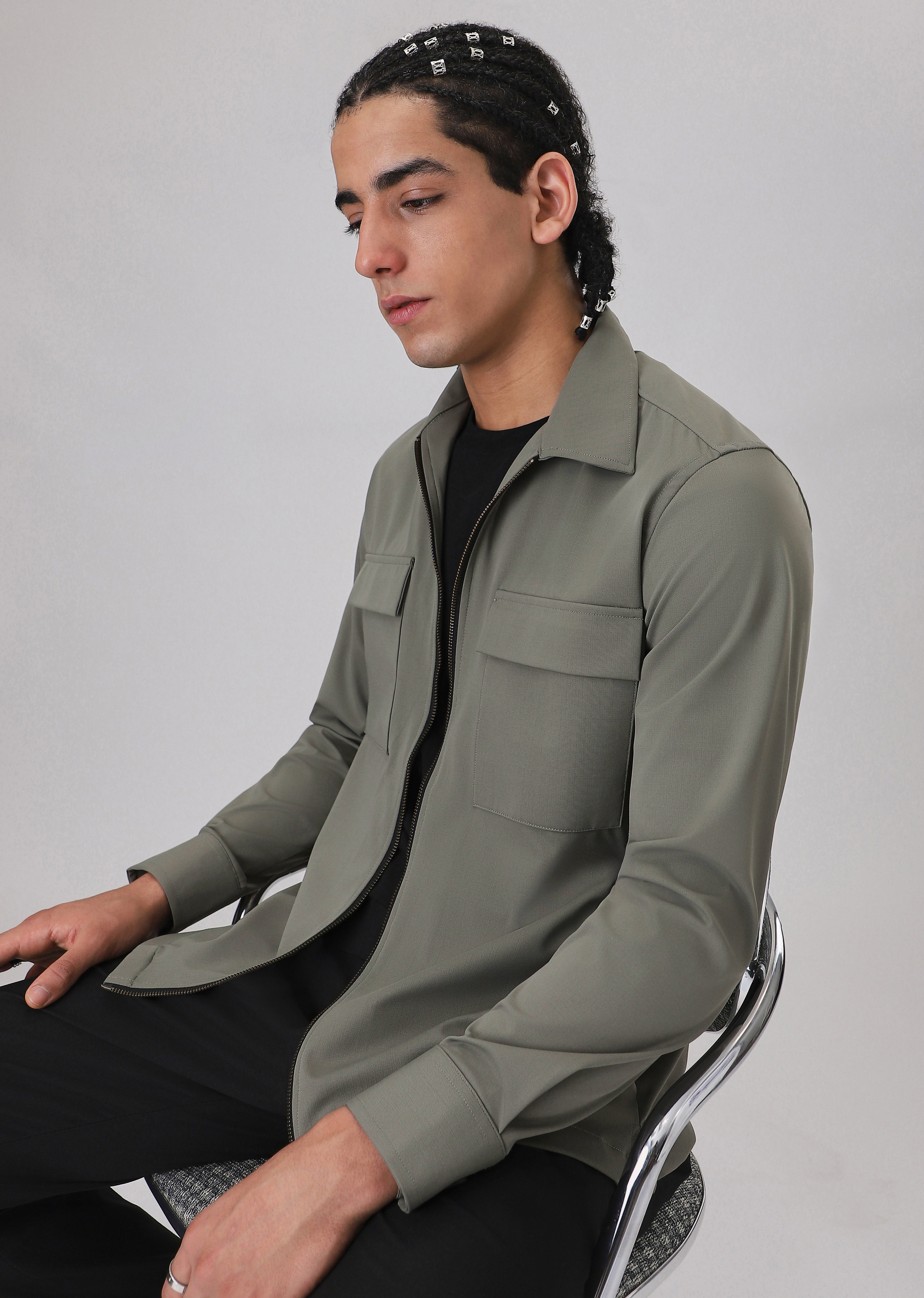 Light Olive Zipper Shacket