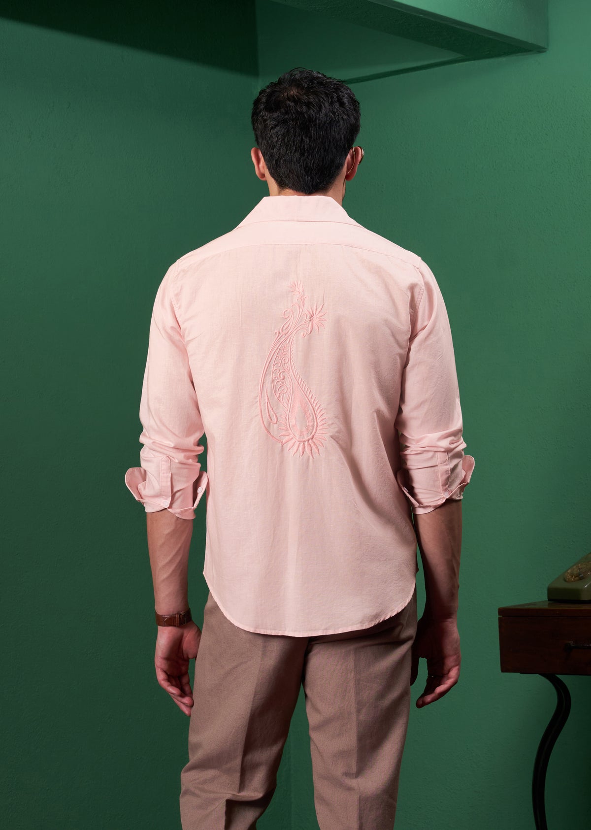 Light Pink Embroidered Linen Shirt