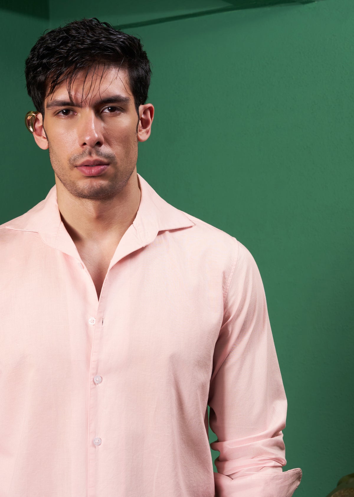 Light Pink Embroidered Linen Shirt