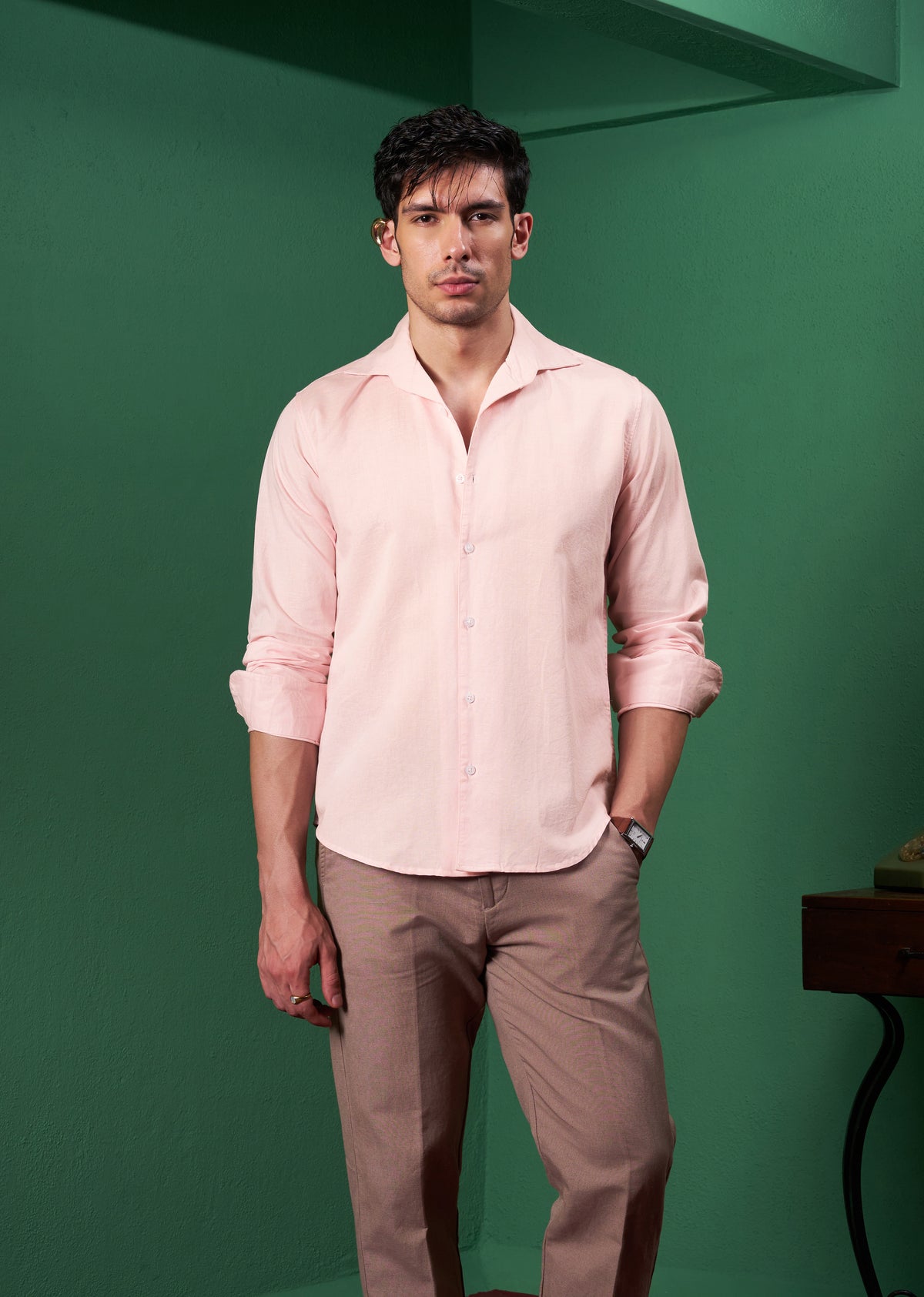Light Pink Embroidered Linen Shirt