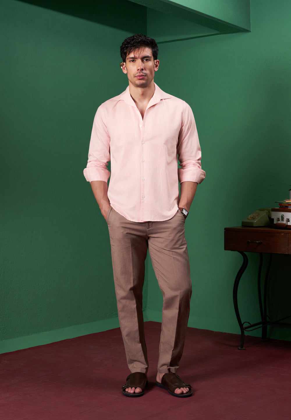 Light Pink Embroidered Linen Shirt