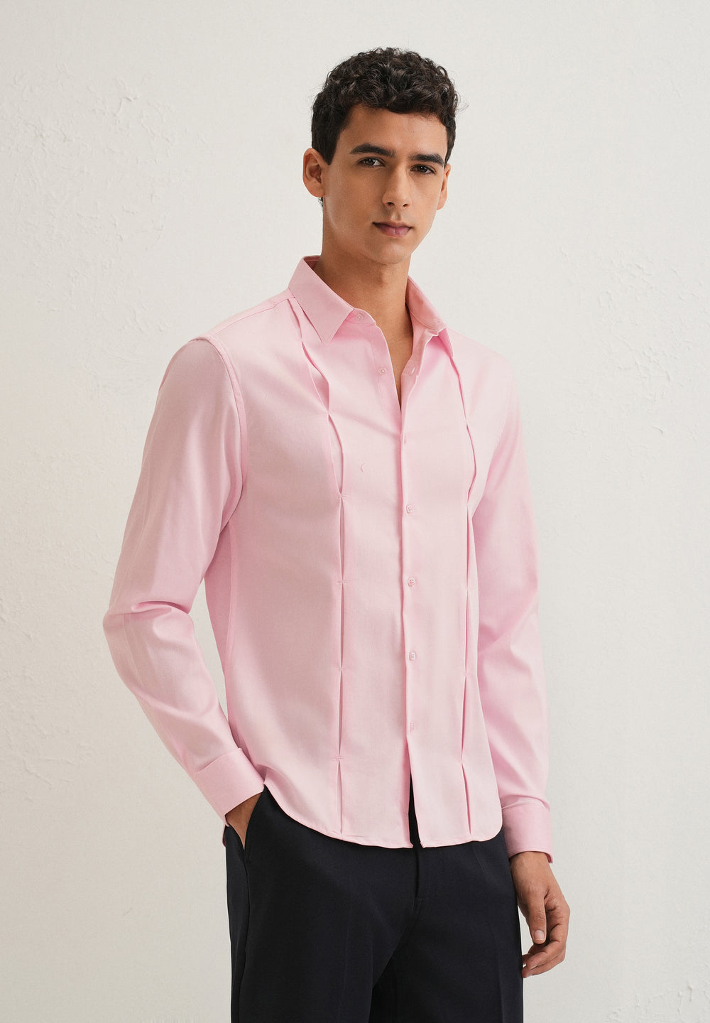 Light Pink Front Panel Open Pleat Shirt