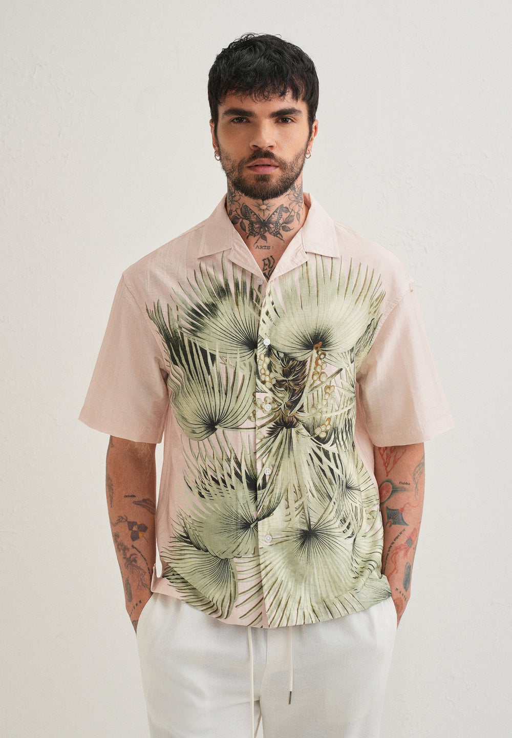 Light Pink Palm Placement Print Shirt