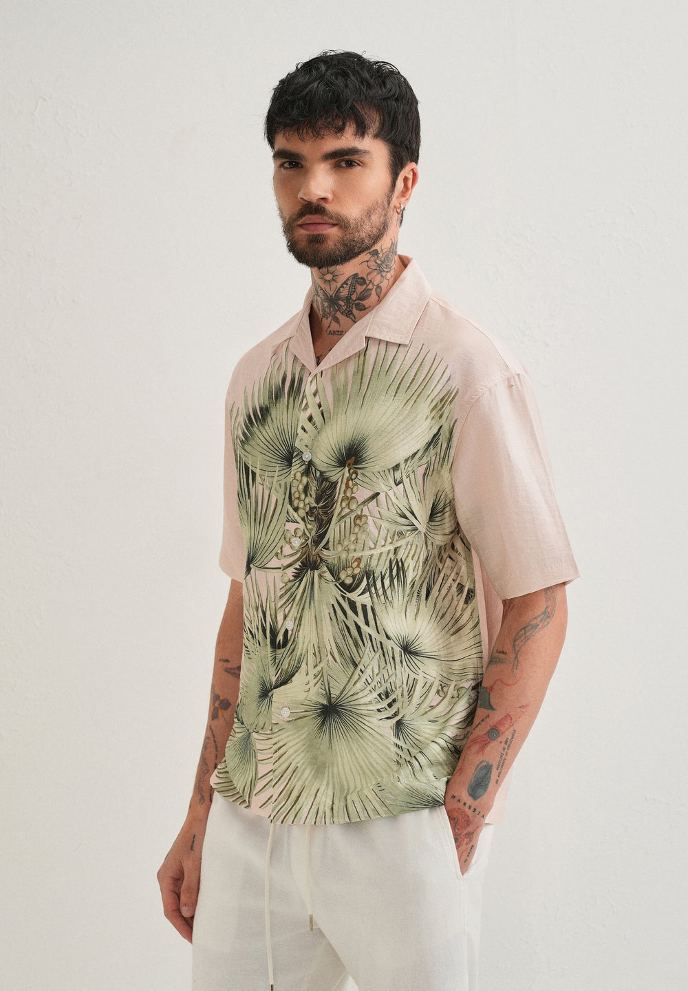 Light Pink Palm Placement Print Shirt