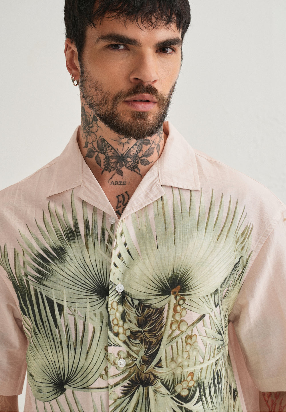 Light Pink Palm Placement Print Shirt