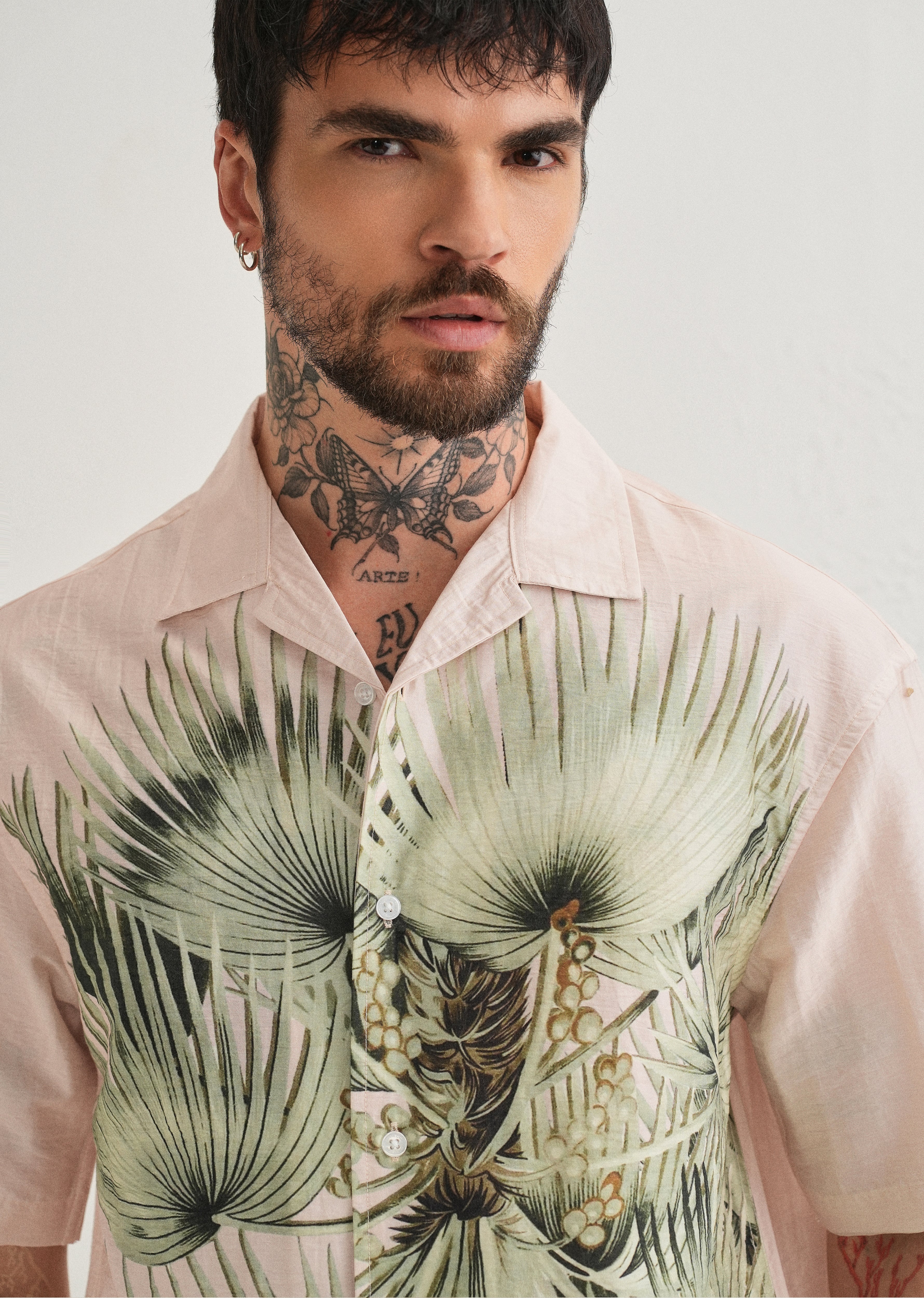 Light Pink Palm Placement Print Shirt
