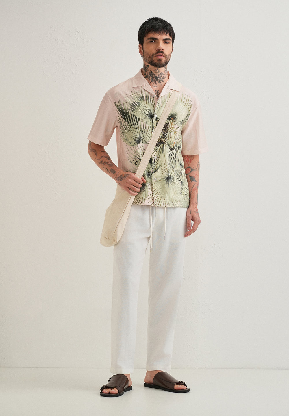 Light Pink Palm Placement Print Shirt