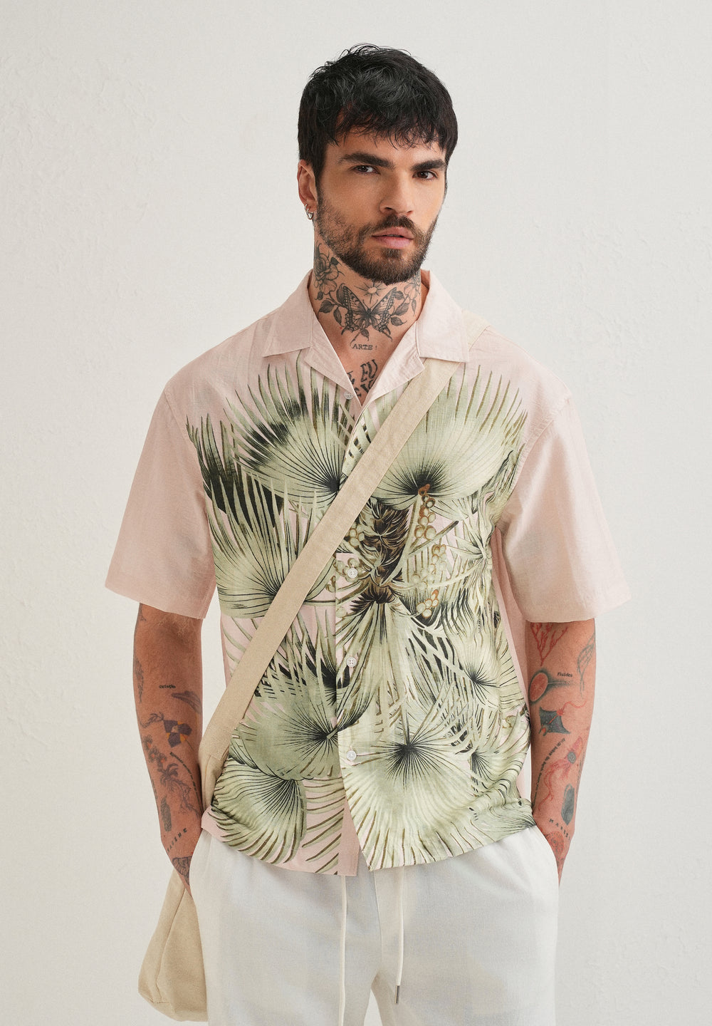 Light Pink Palm Placement Print Shirt