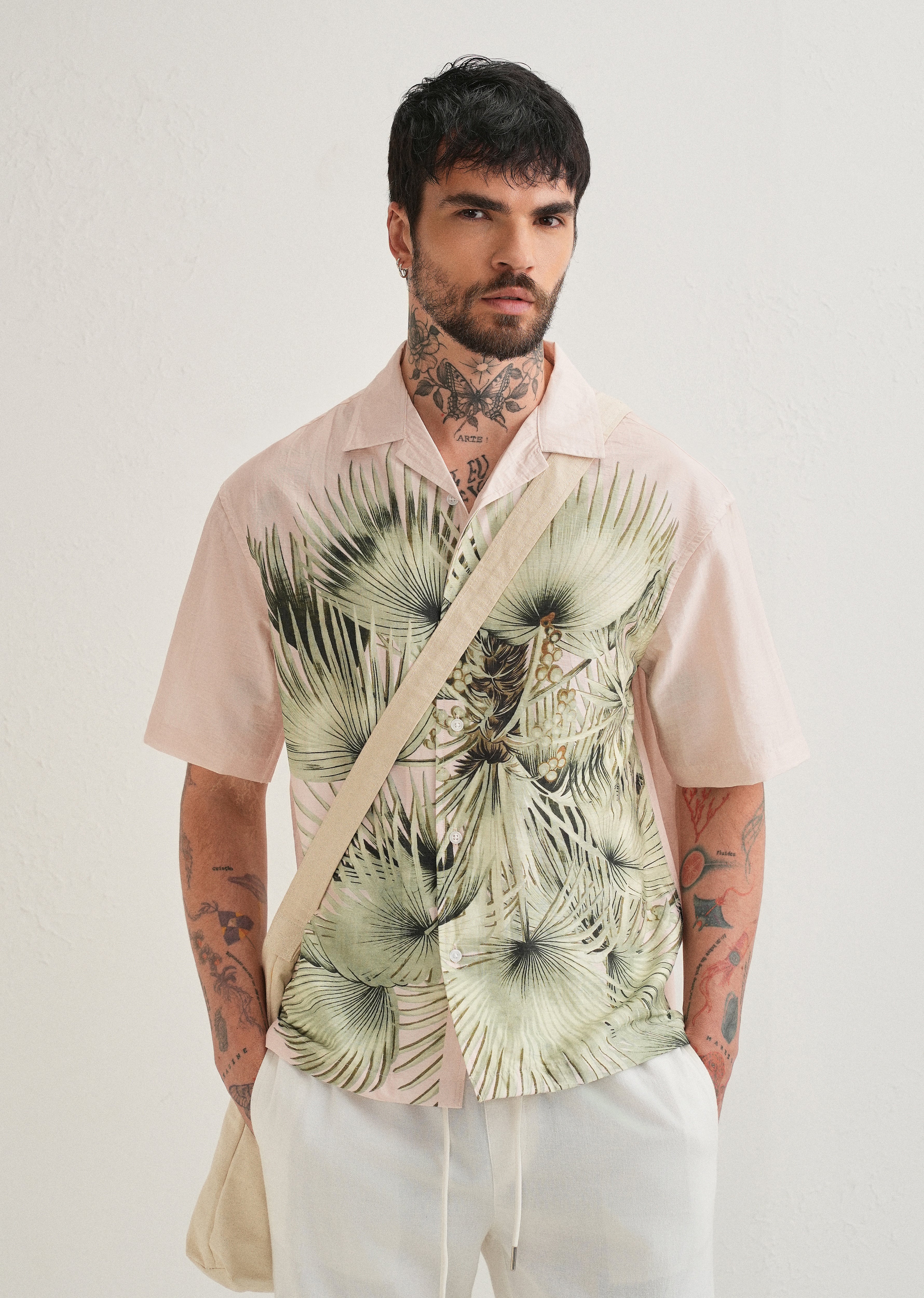 Light Pink Palm Placement Print Shirt