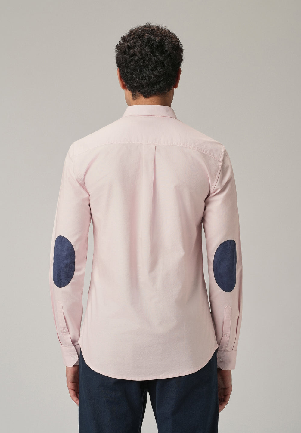 Light Pink Plain Elbow Patch Oxford Shirt