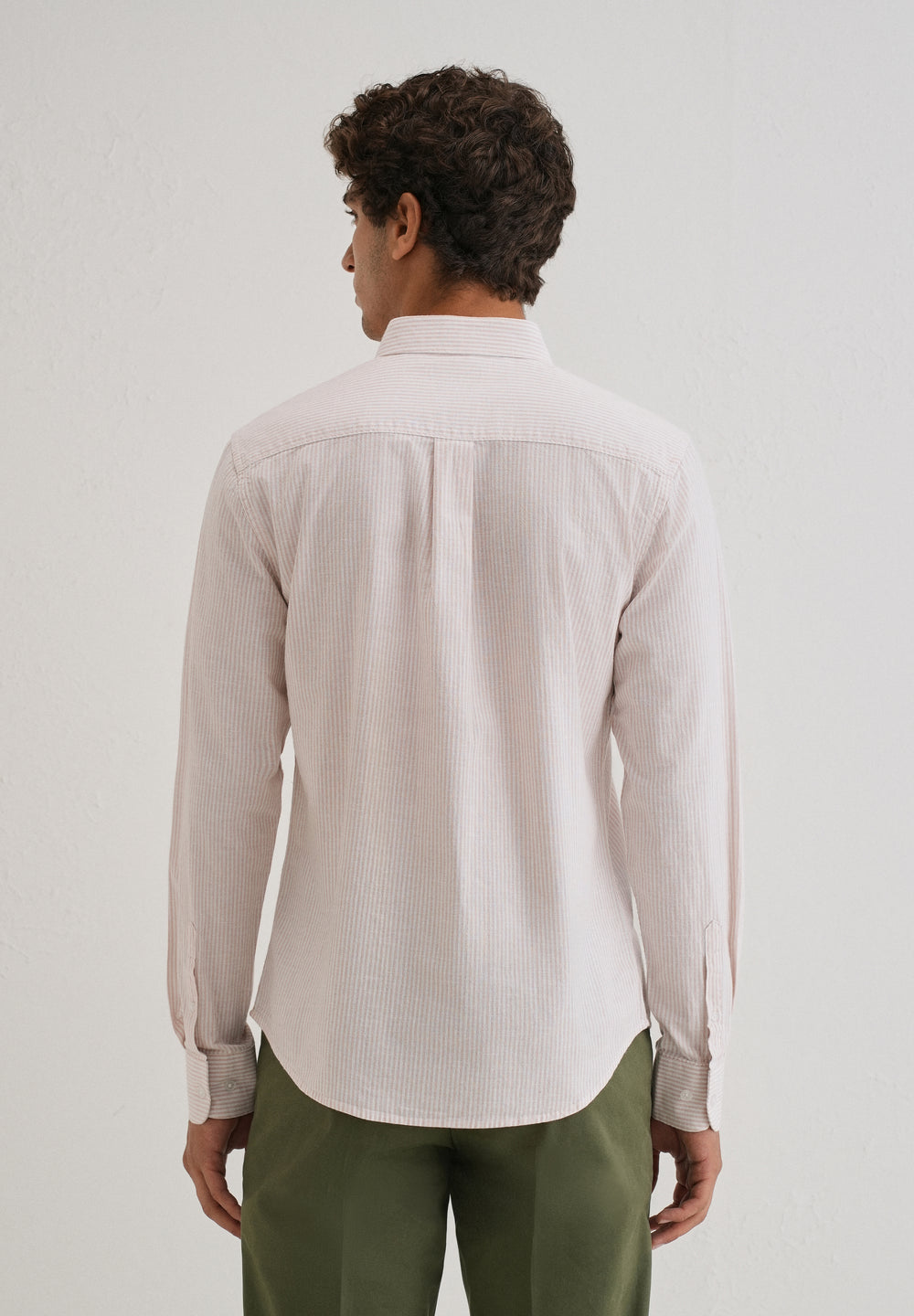 Light Pink Striped Cotton Linen Shirt