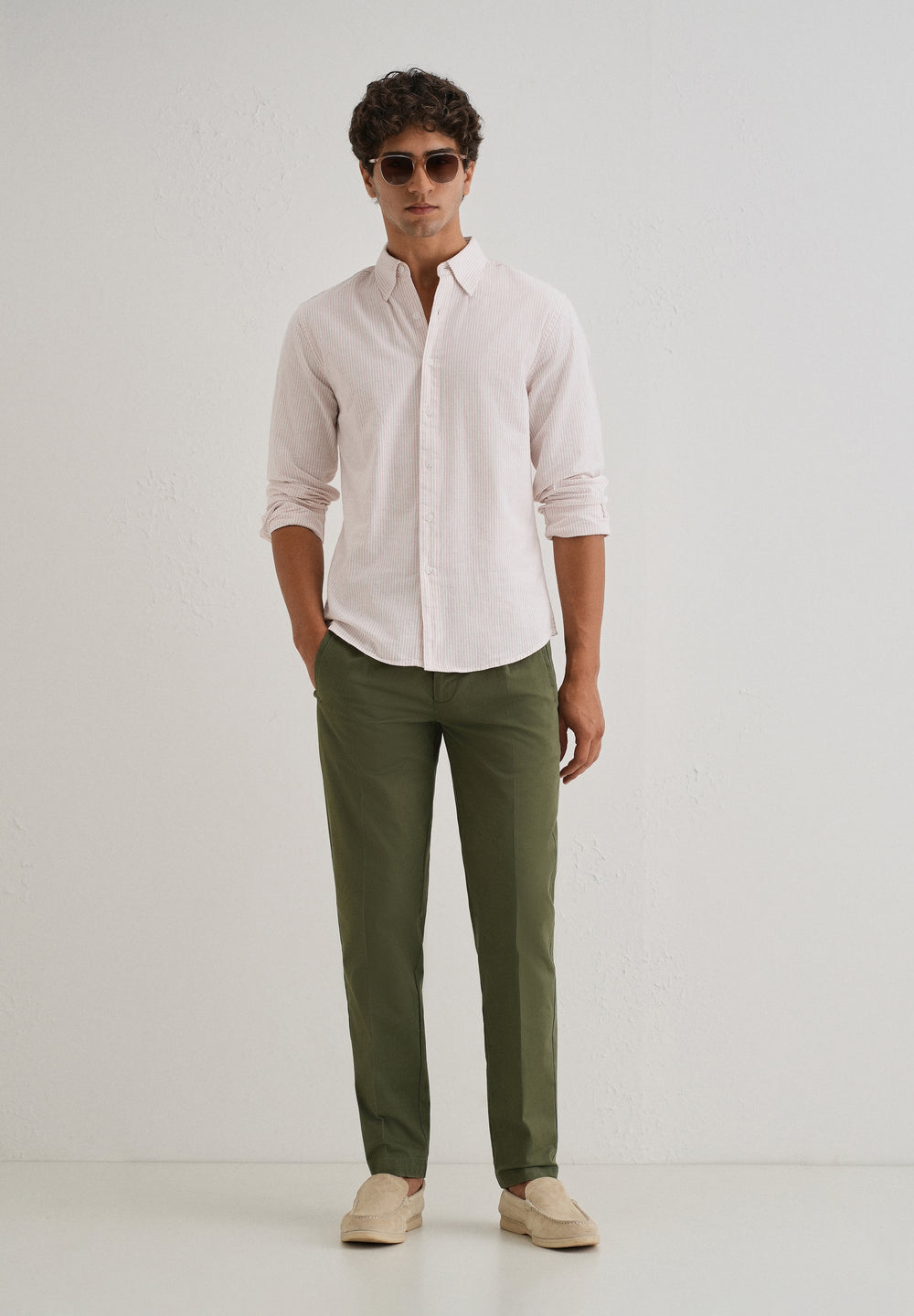 Light Pink Striped Cotton Linen Shirt