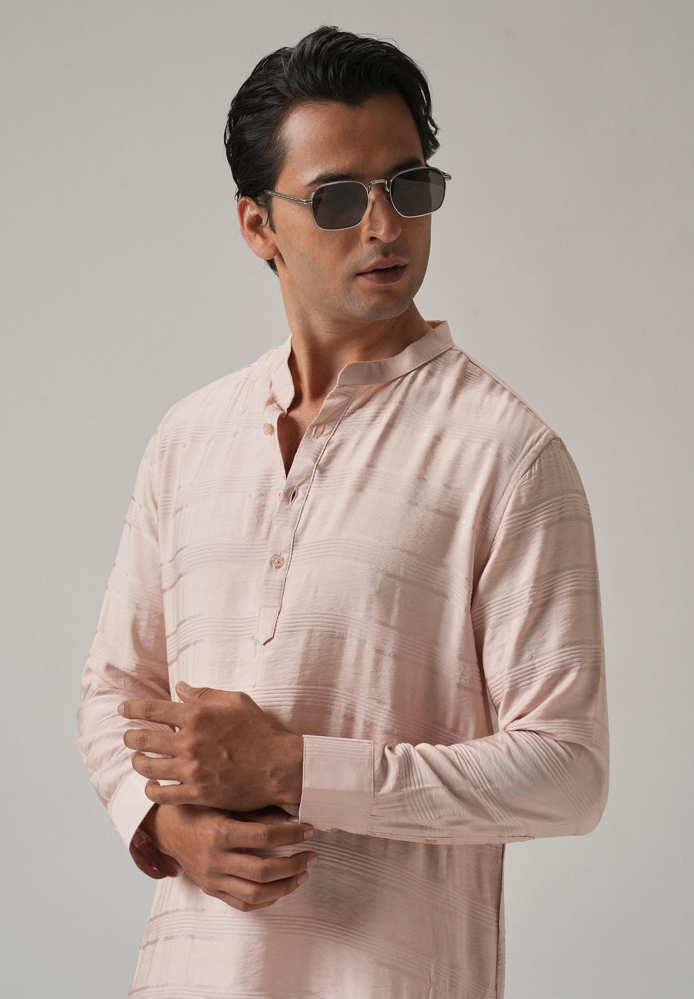 Light Pink Nylon Subtle Stripe Kurta