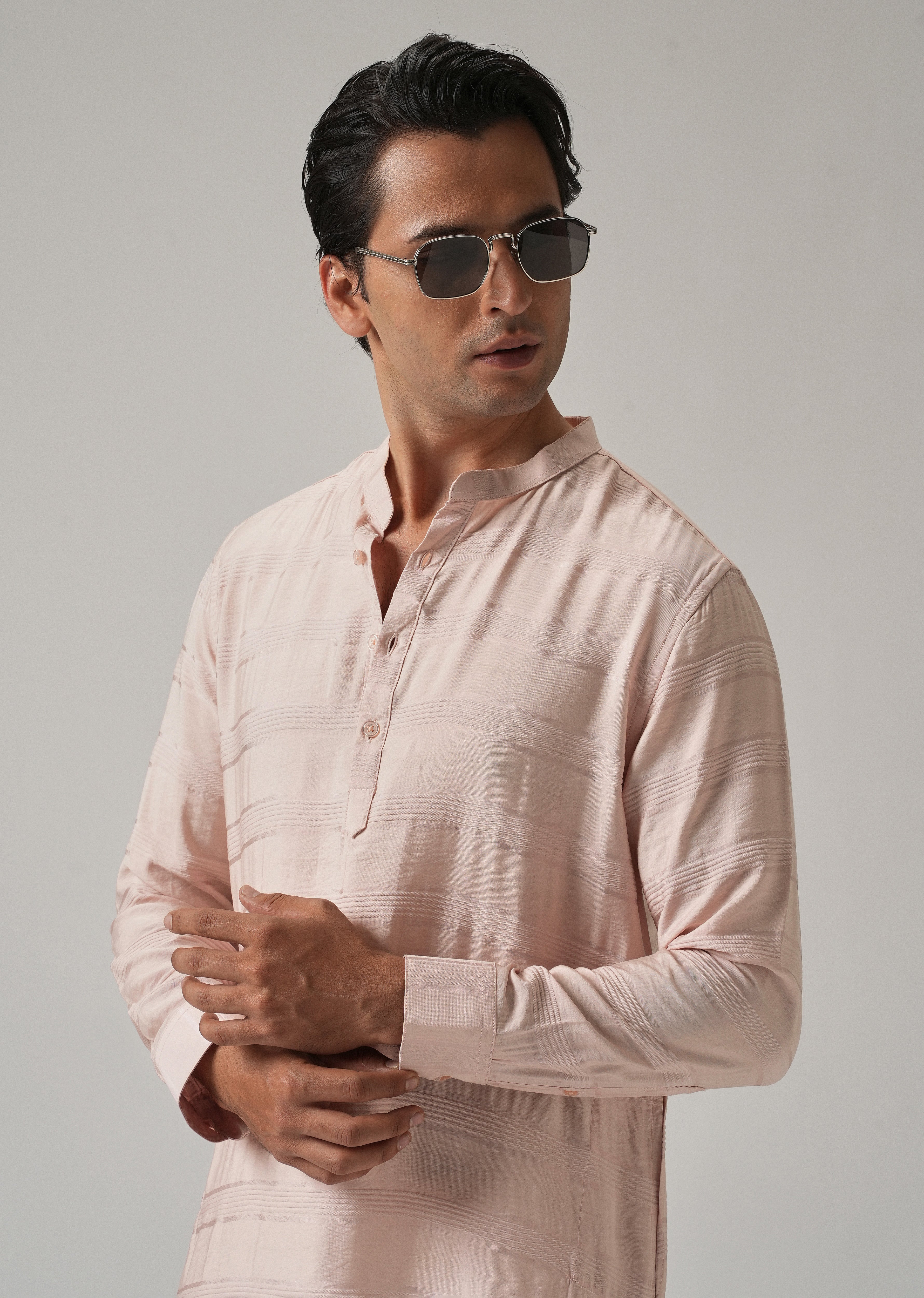 Light Pink Nylon Subtle Stripe Kurta