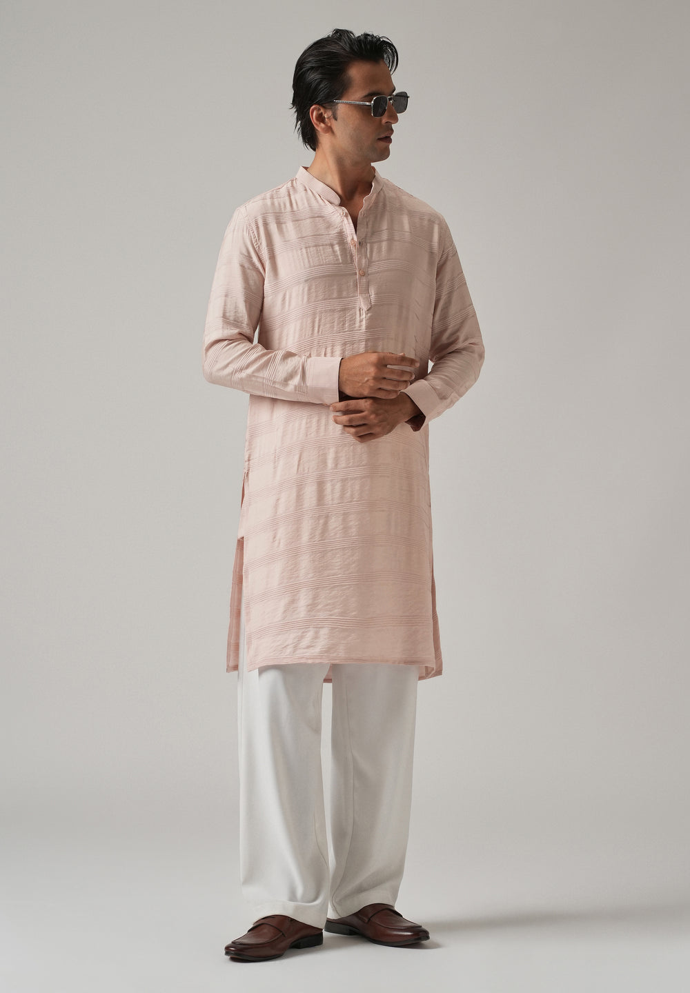 Light Pink Nylon Subtle Stripe Kurta