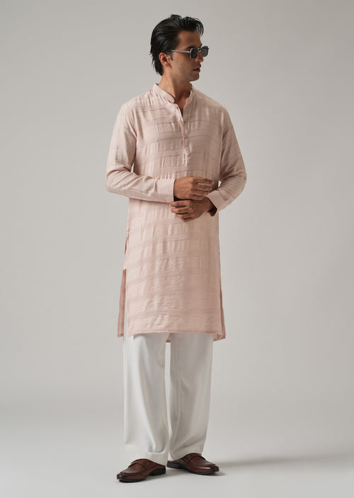 Light Pink Nylon Subtle Stripe Kurta