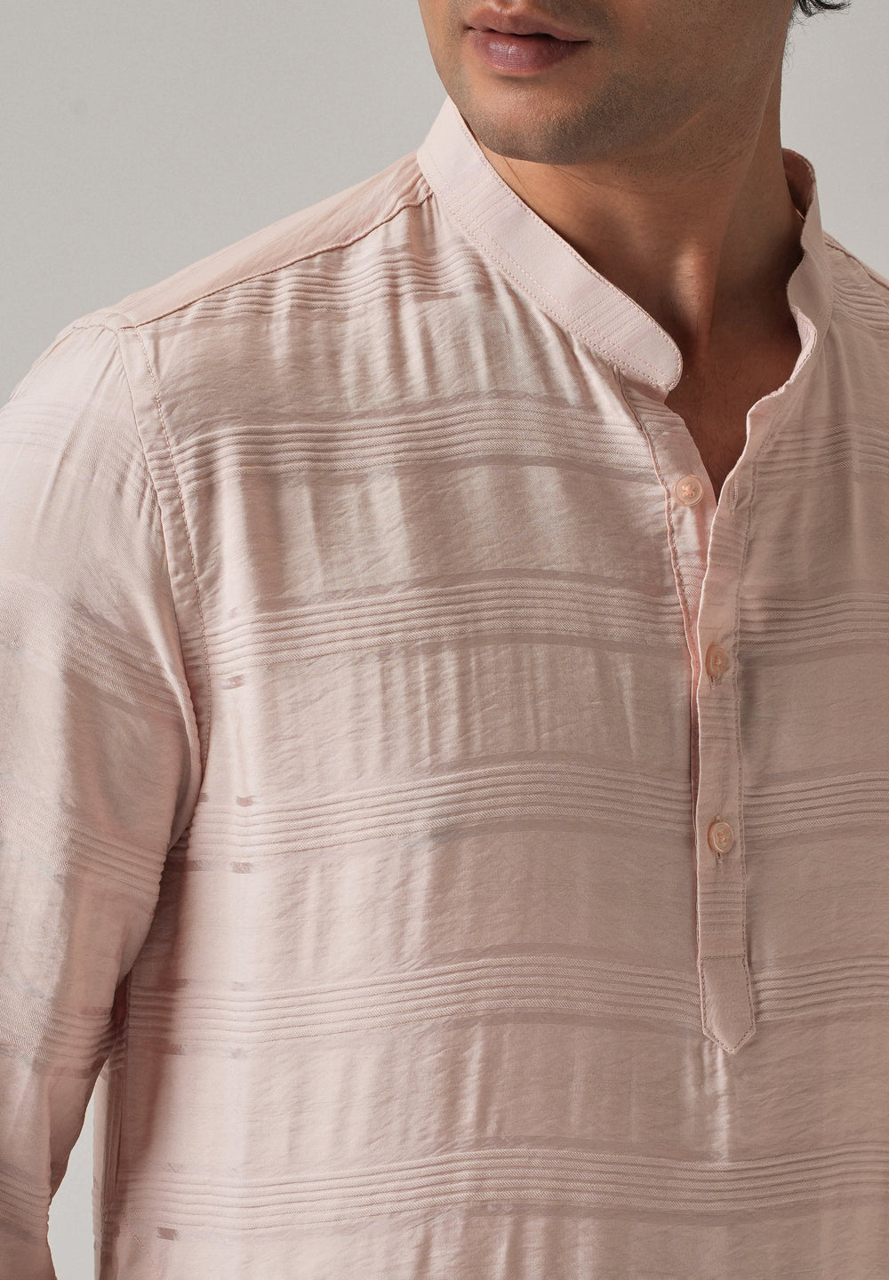 Light Pink Nylon Subtle Stripe Kurta