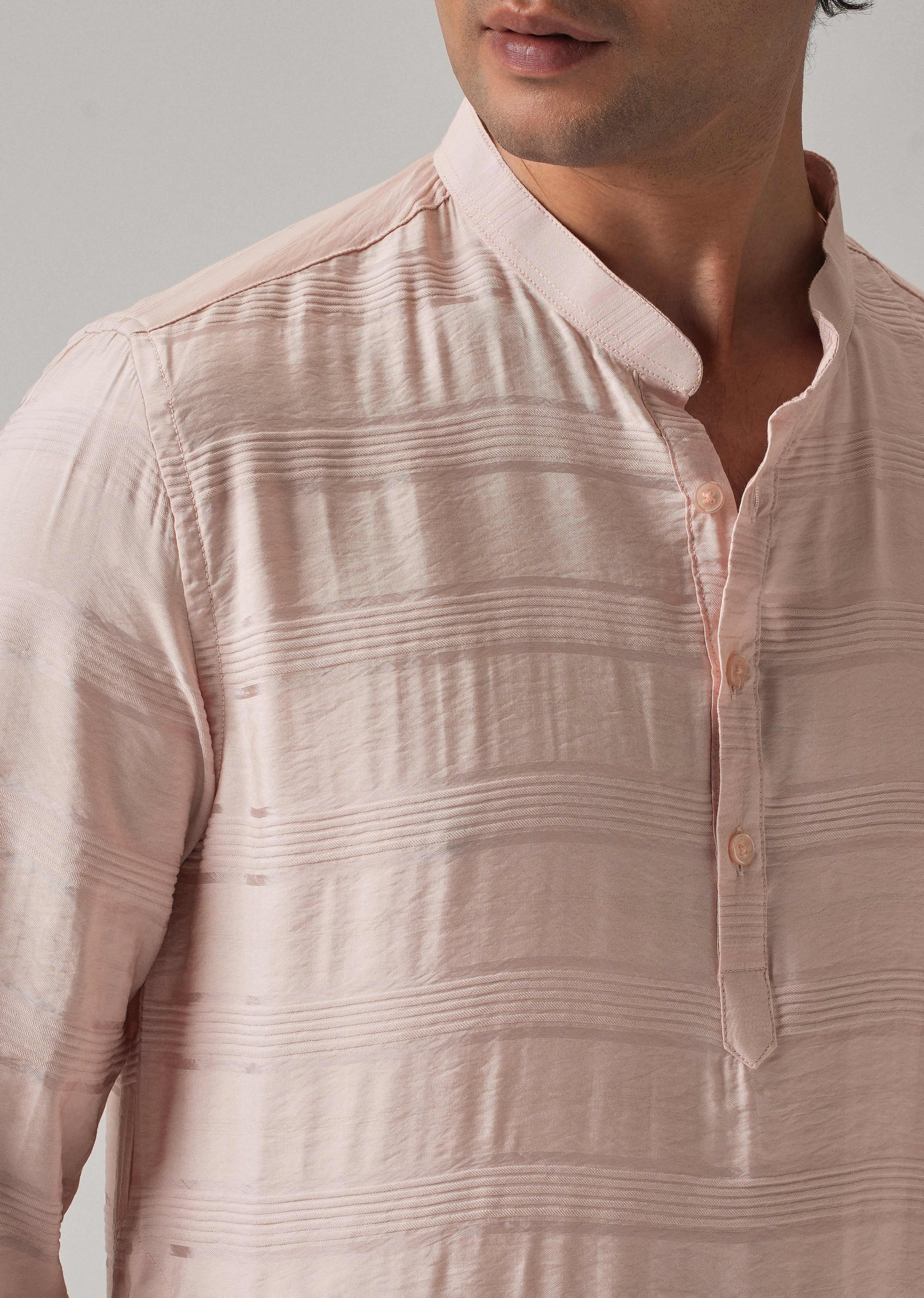 Light Pink Nylon Subtle Stripe Kurta