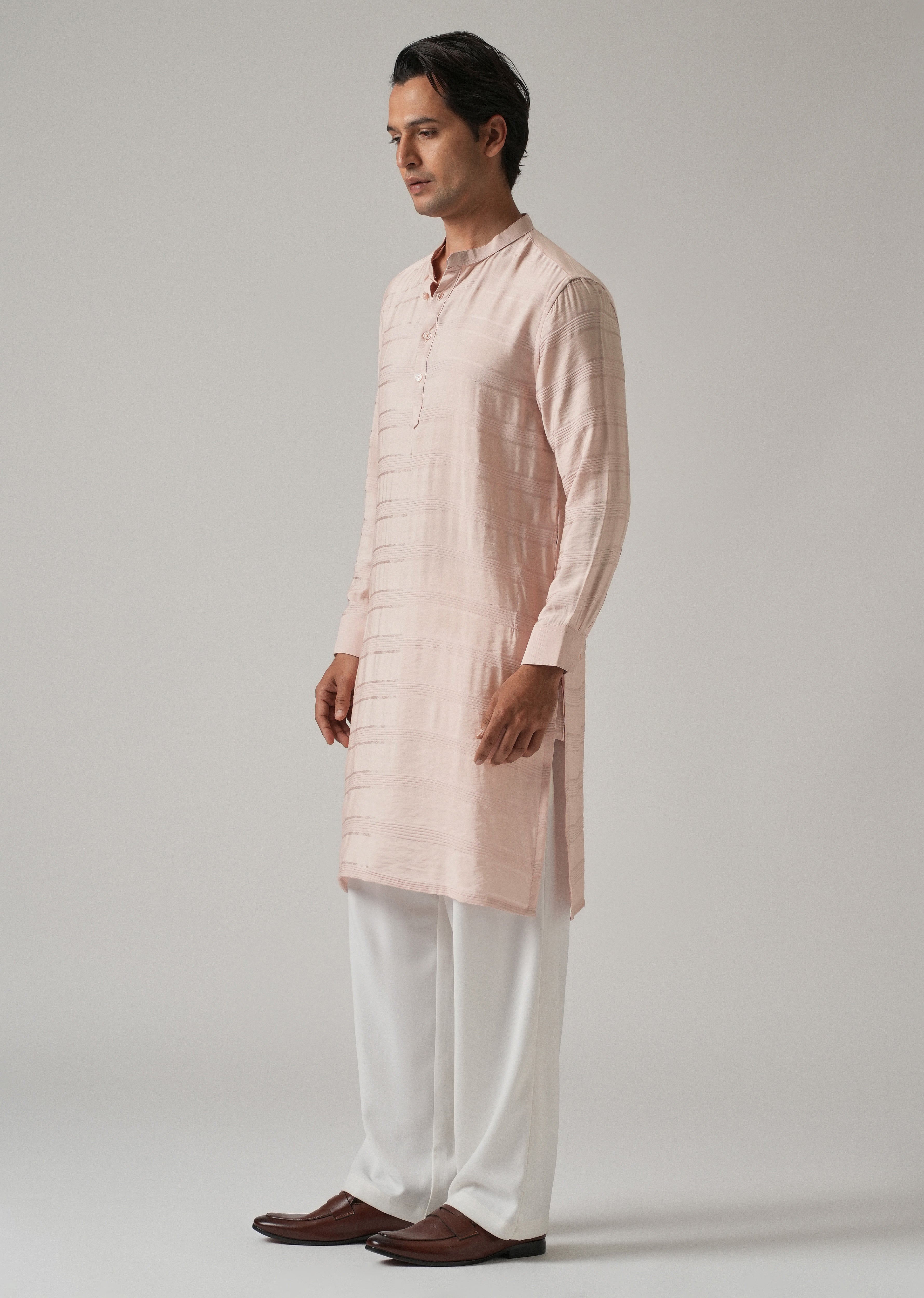 Light Pink Nylon Subtle Stripe Kurta