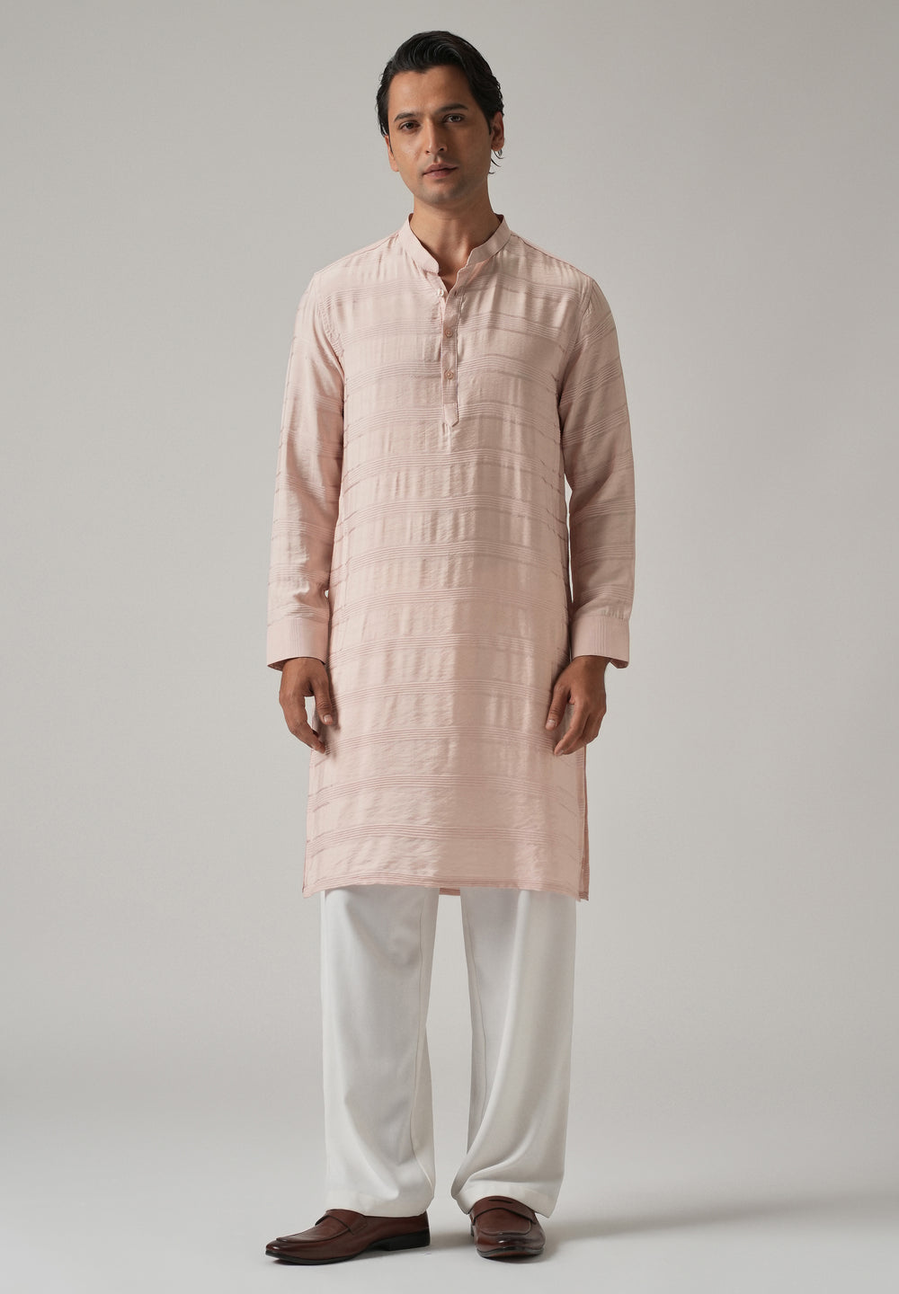 Light Pink Nylon Subtle Stripe Kurta