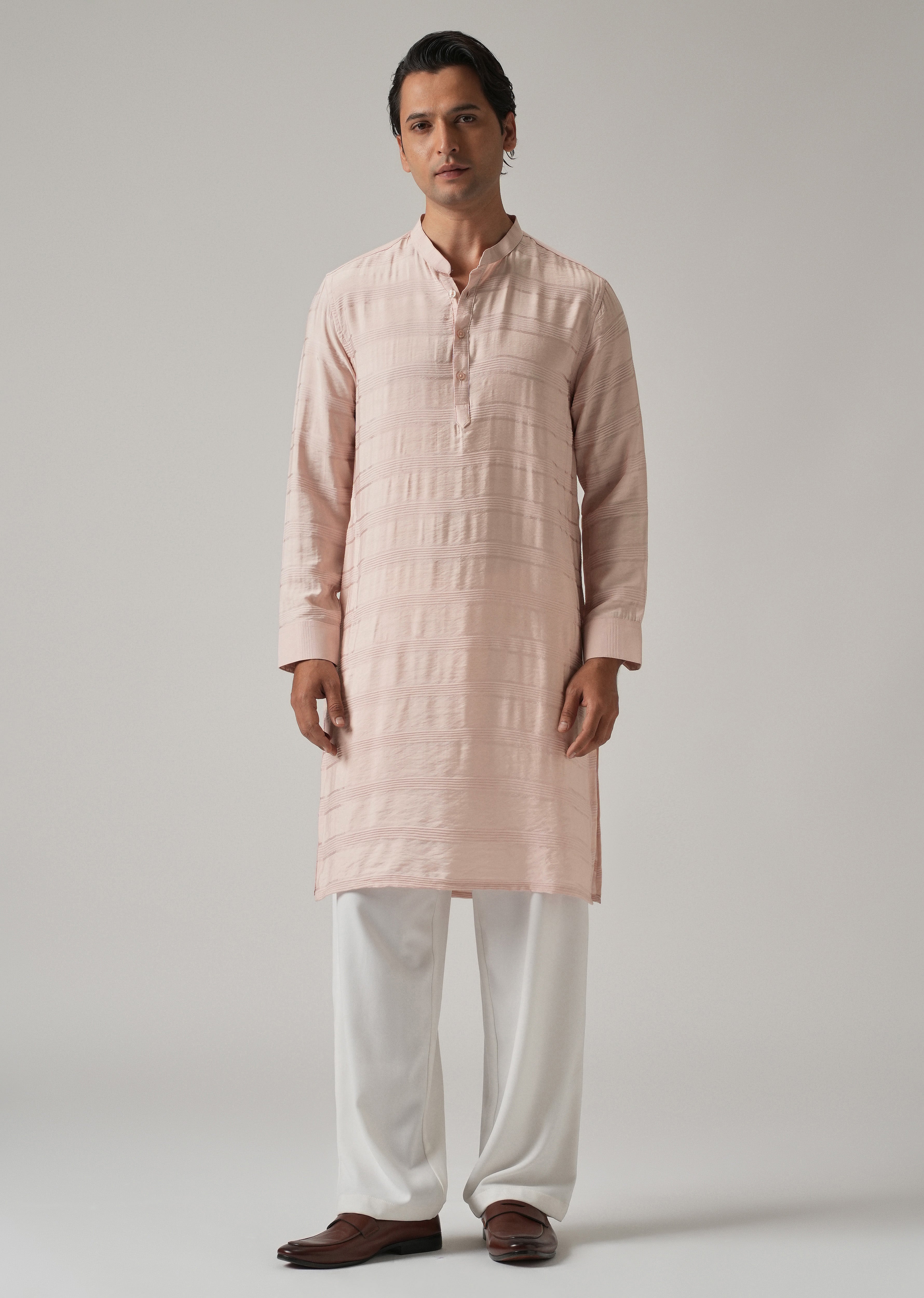 Light Pink Nylon Subtle Stripe Kurta