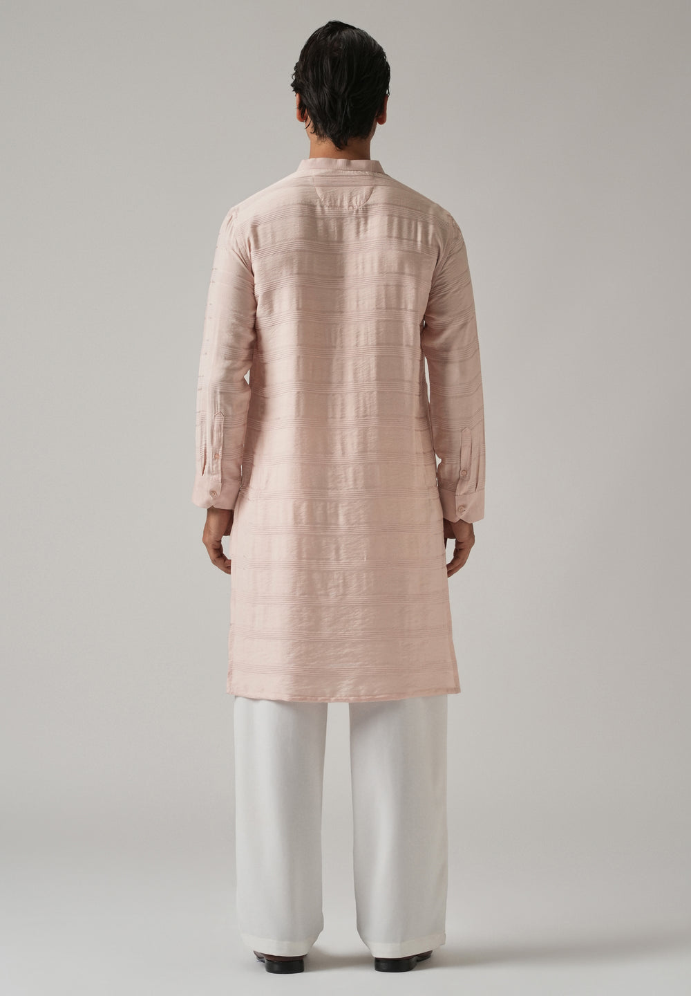Light Pink Nylon Subtle Stripe Kurta