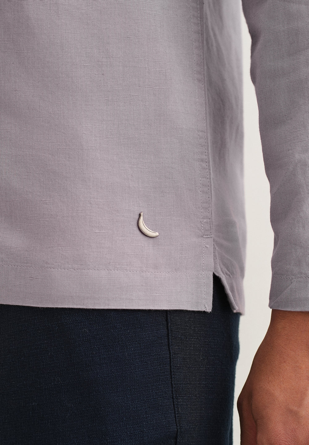 Light Purple Hidden Sleeve Placket Cotton Linen Shirt