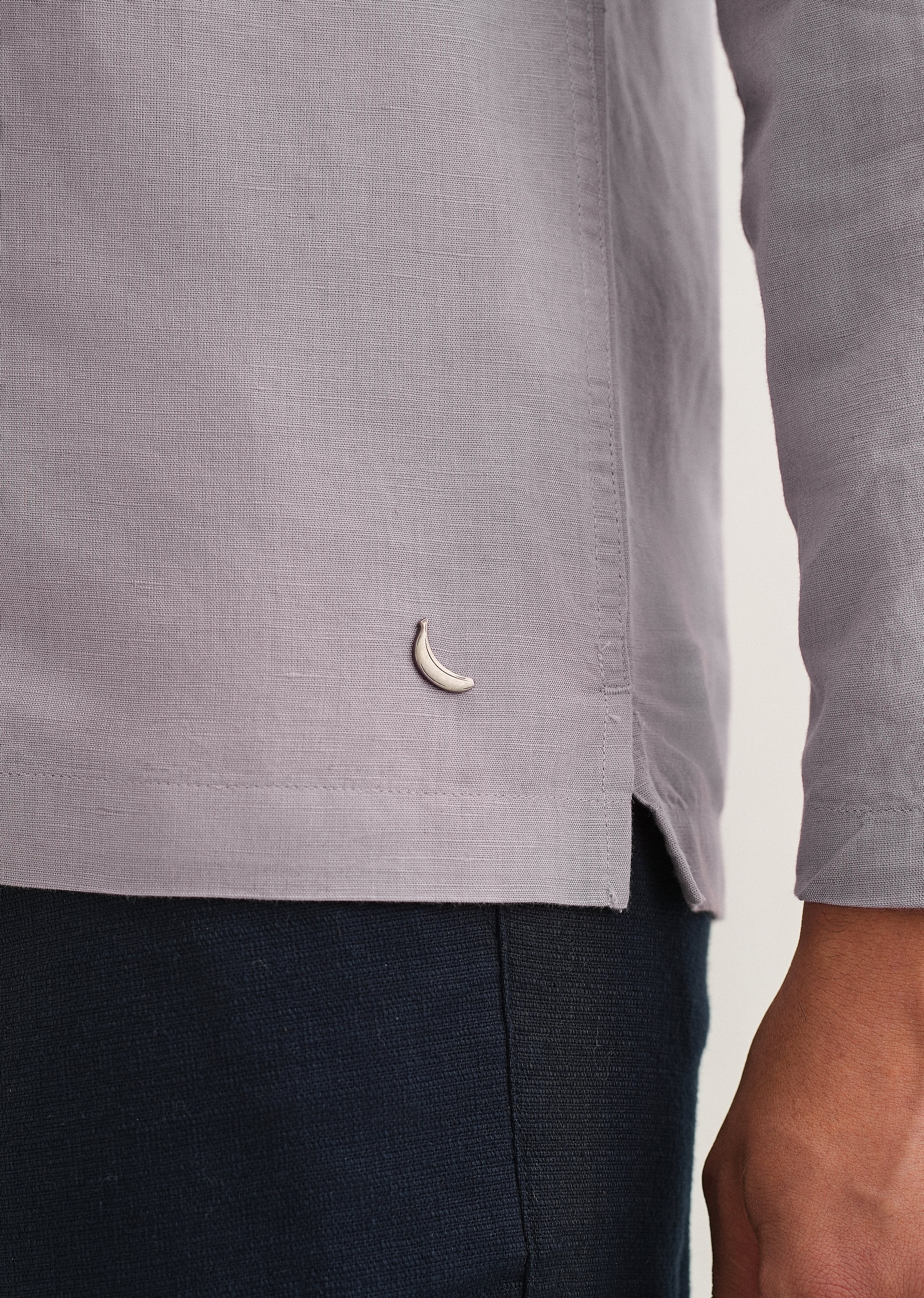 Light Purple Hidden Sleeve Placket Cotton Linen Shirt