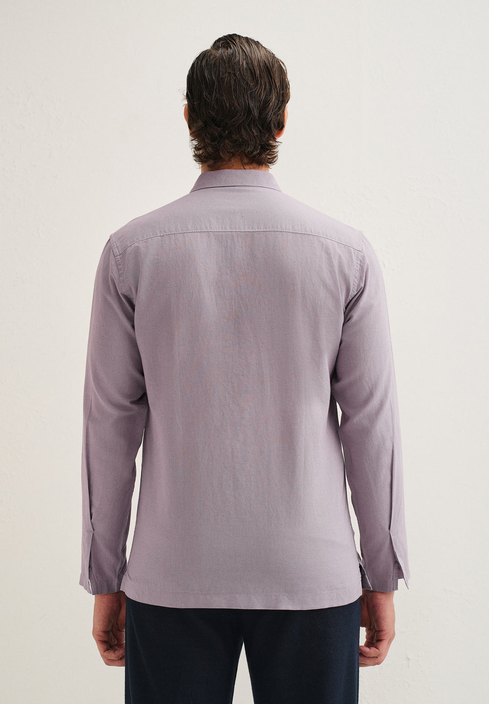 Light Purple Hidden Sleeve Placket Cotton Linen Shirt