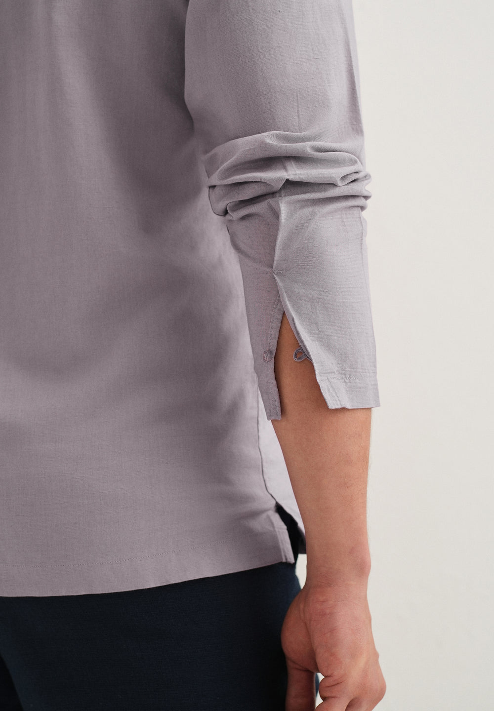 Light Purple Hidden Sleeve Placket Cotton Linen Shirt