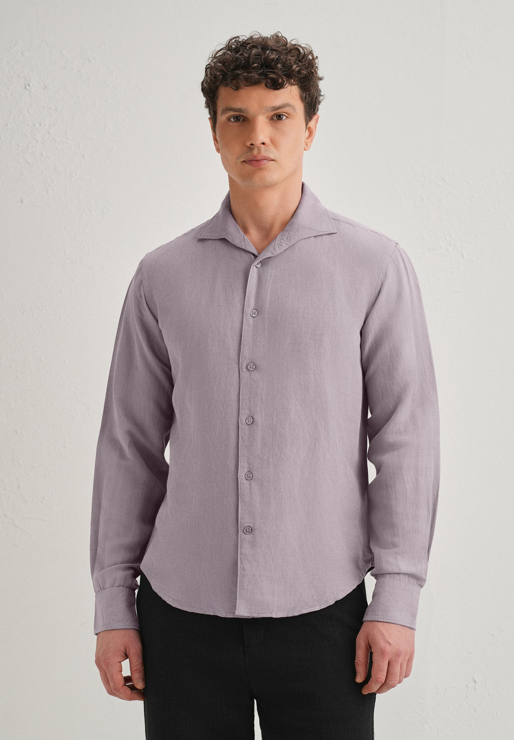 Light Purple Plain Linen Viscose Shirt