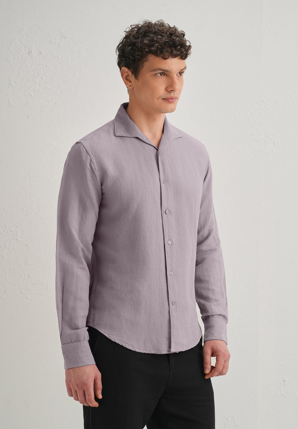 Light Purple Plain Linen Viscose Shirt