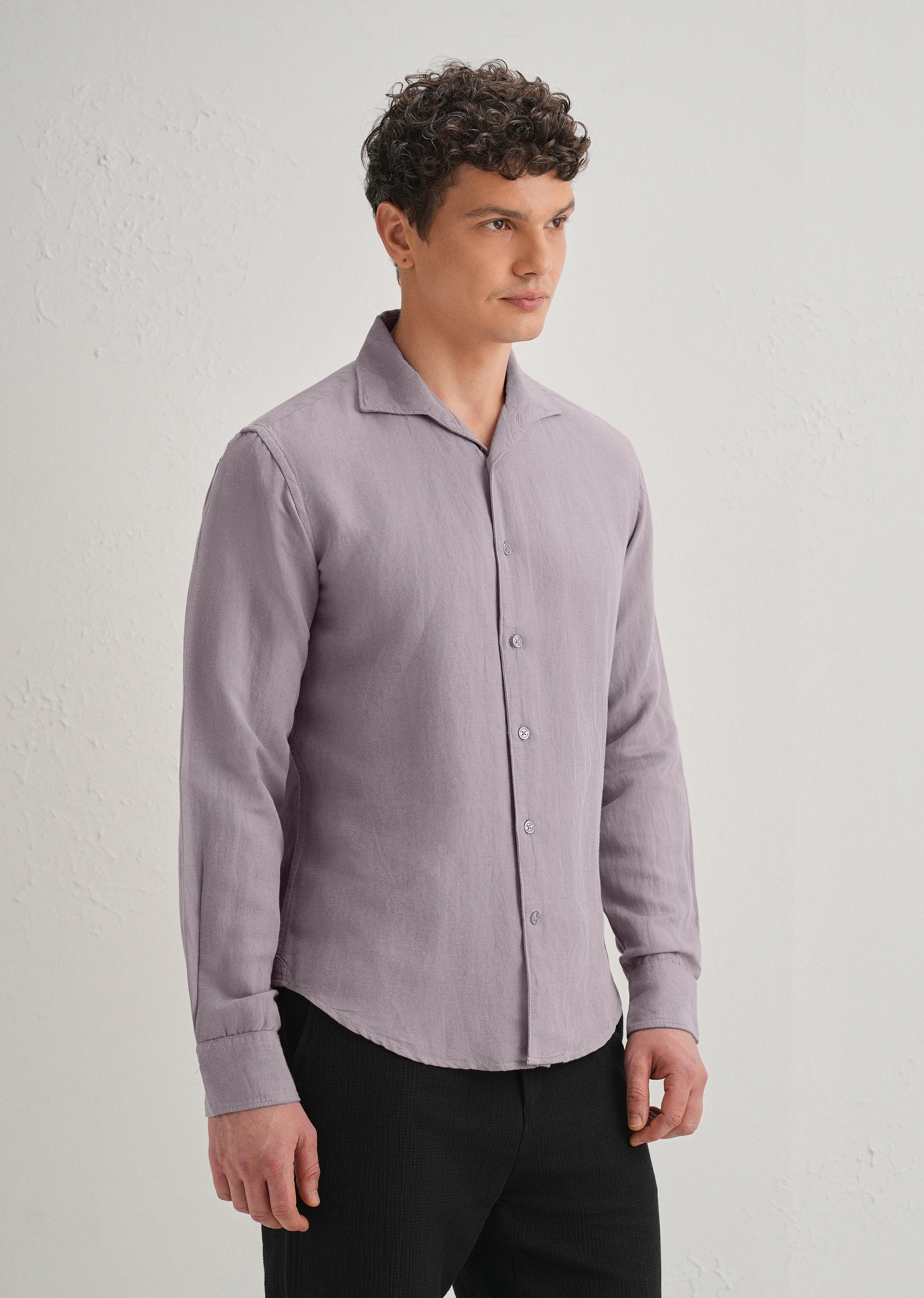 Light Purple Plain Linen Viscose Shirt