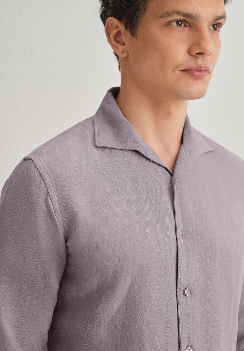 Light Purple Plain Linen Viscose Shirt