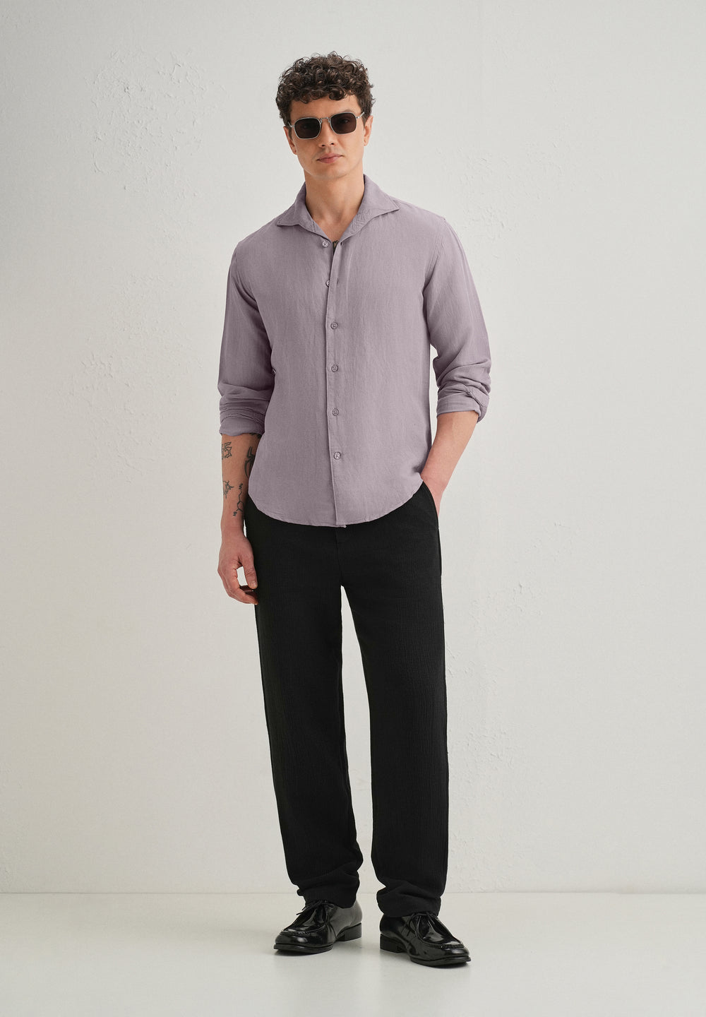 Light Purple Plain Linen Viscose Shirt