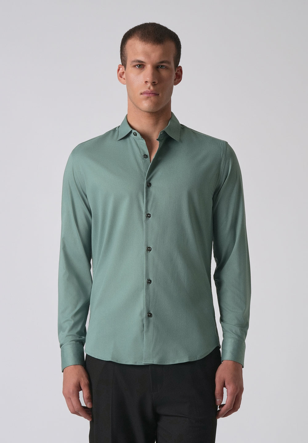 Light Sea Green Cotton Stretch Plain Shirt