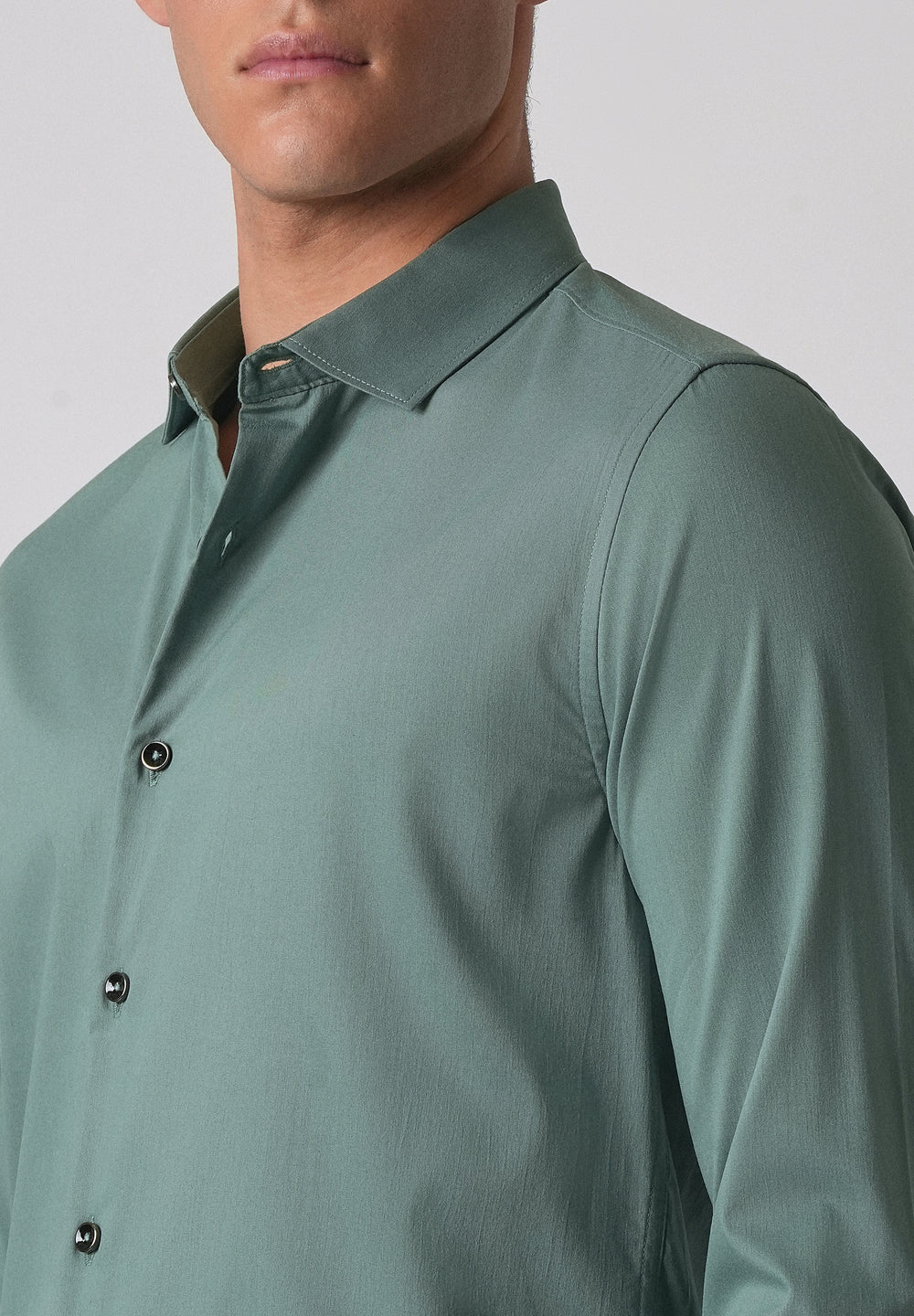 Light Sea Green Cotton Stretch Plain Shirt