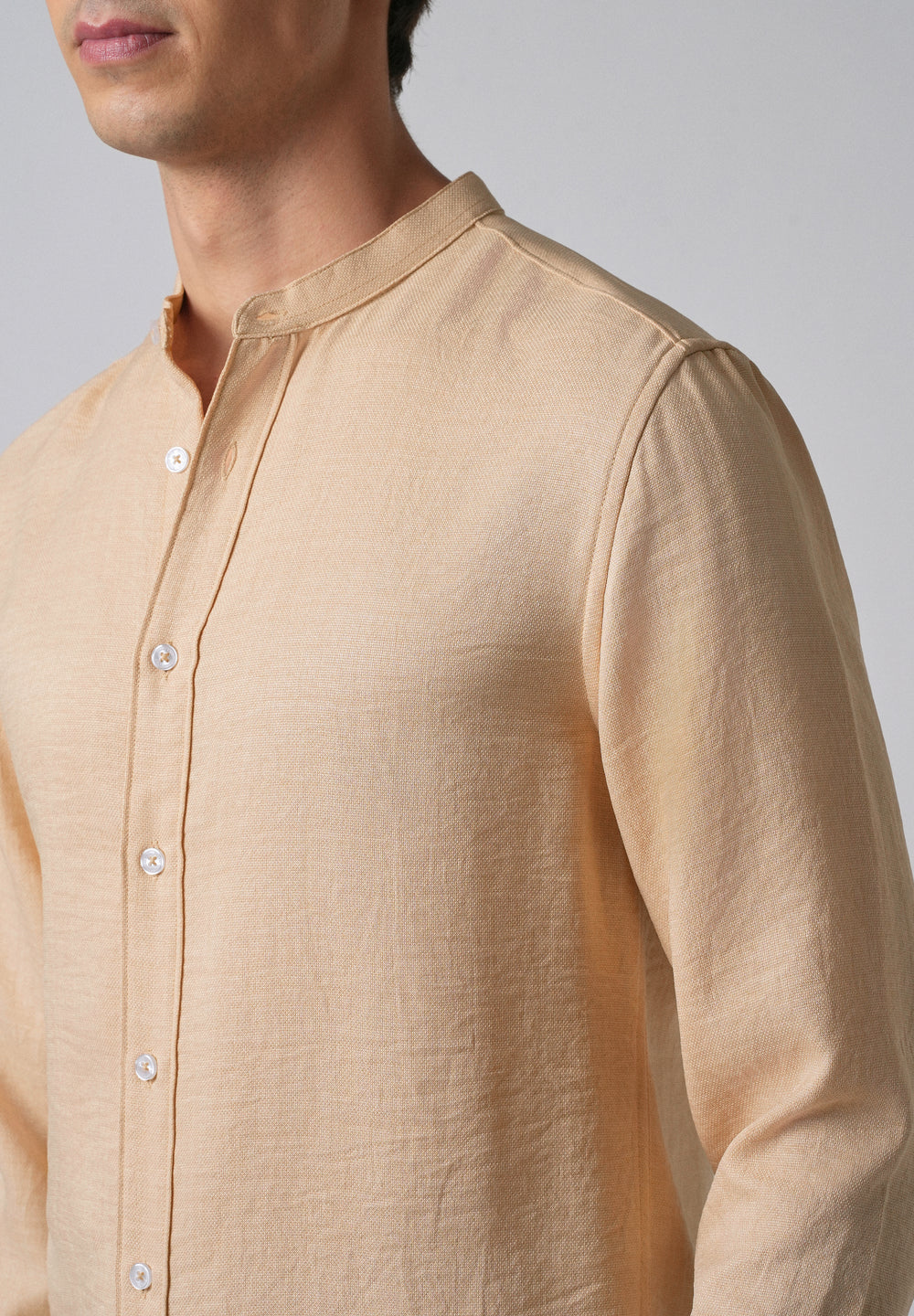 Light Tan Plain Mandarin Collar Shirt