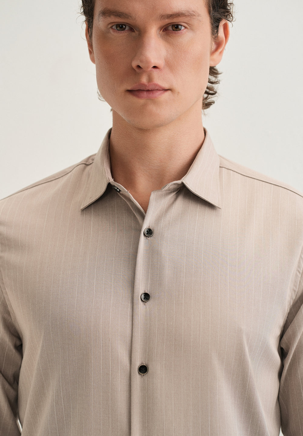 Light Taupe Pin Striped Wrinkle Free Shirt