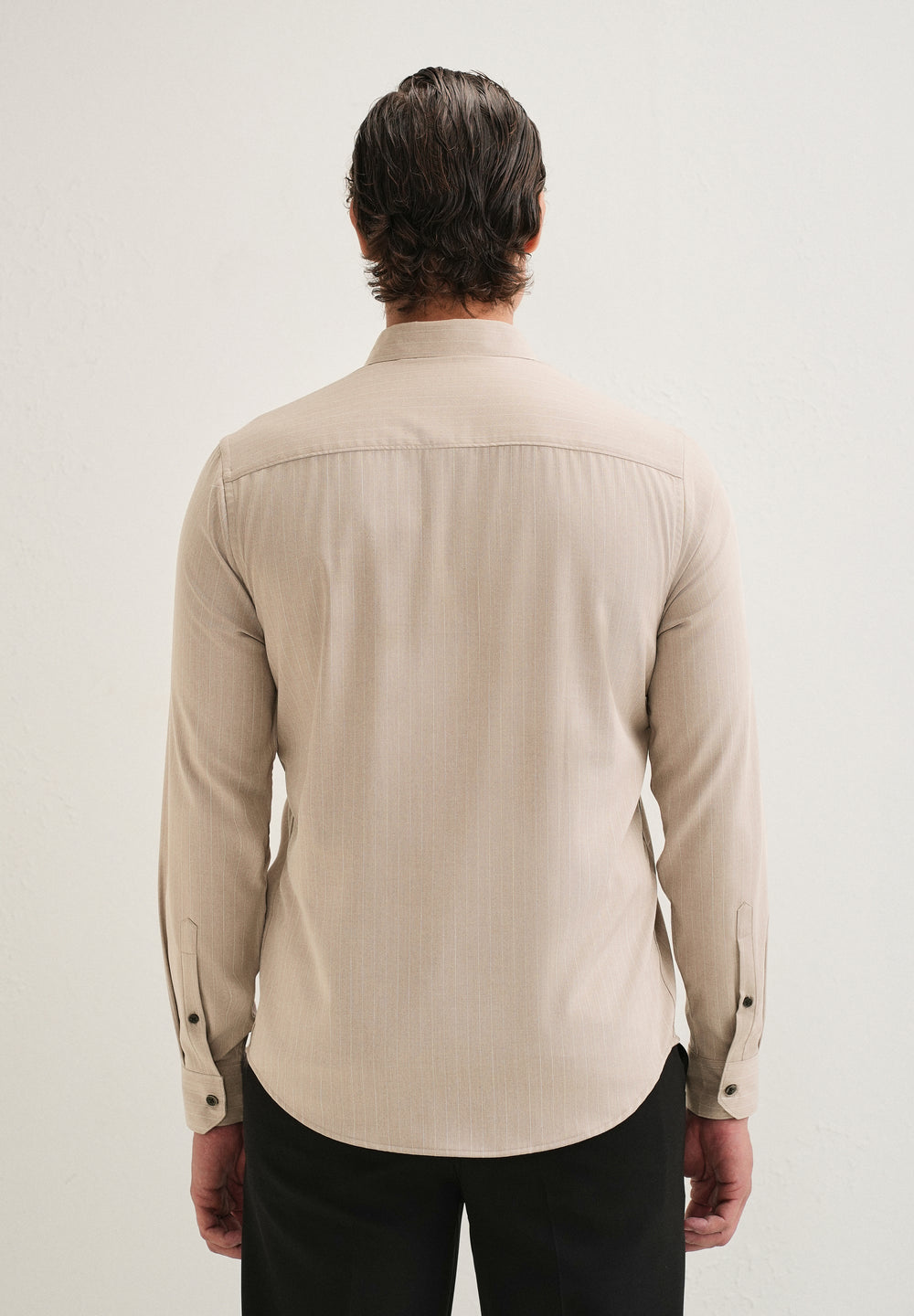 Light Taupe Pin Striped Wrinkle Free Shirt