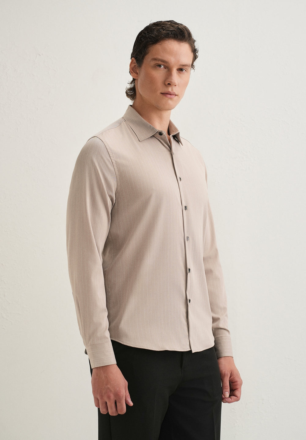 Light Taupe Pin Striped Wrinkle Free Shirt