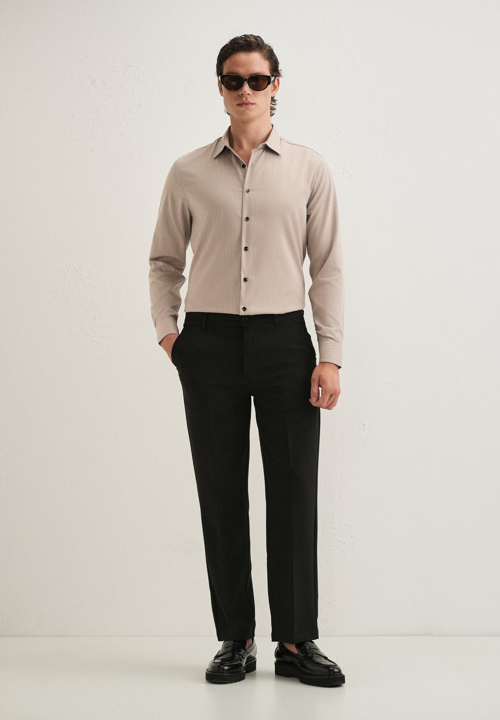 Light Taupe Pin Striped Wrinkle Free Shirt