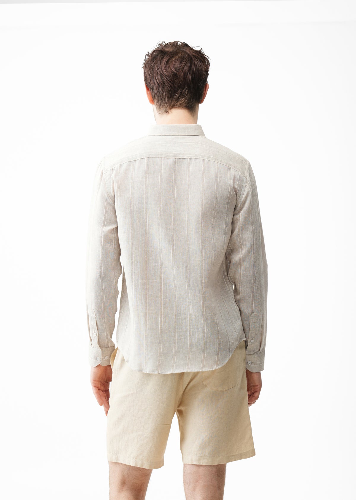 Light Taupe Striped Linen Blend Shirt