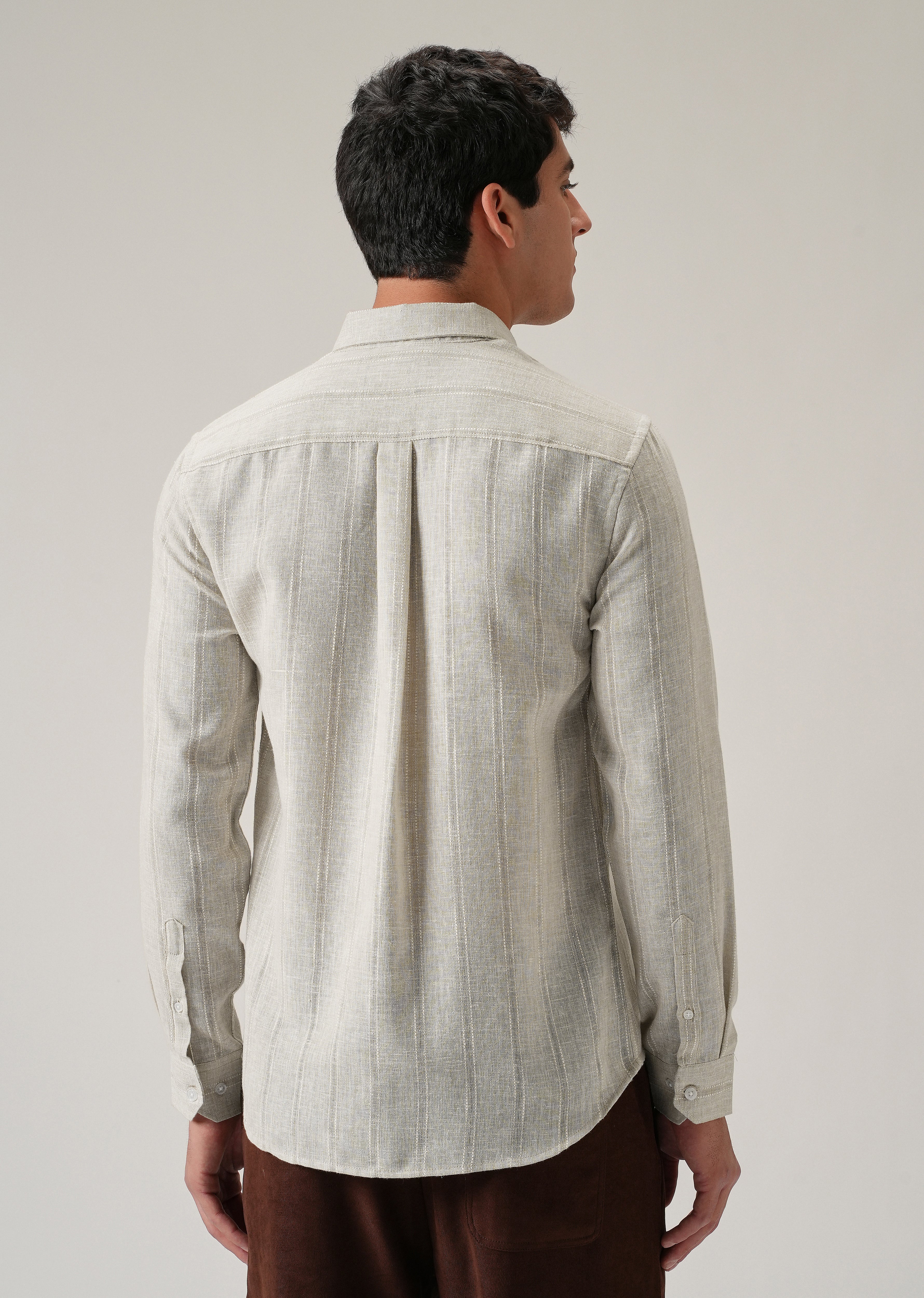 Light Taupe Stripe Blended Linen Shirt