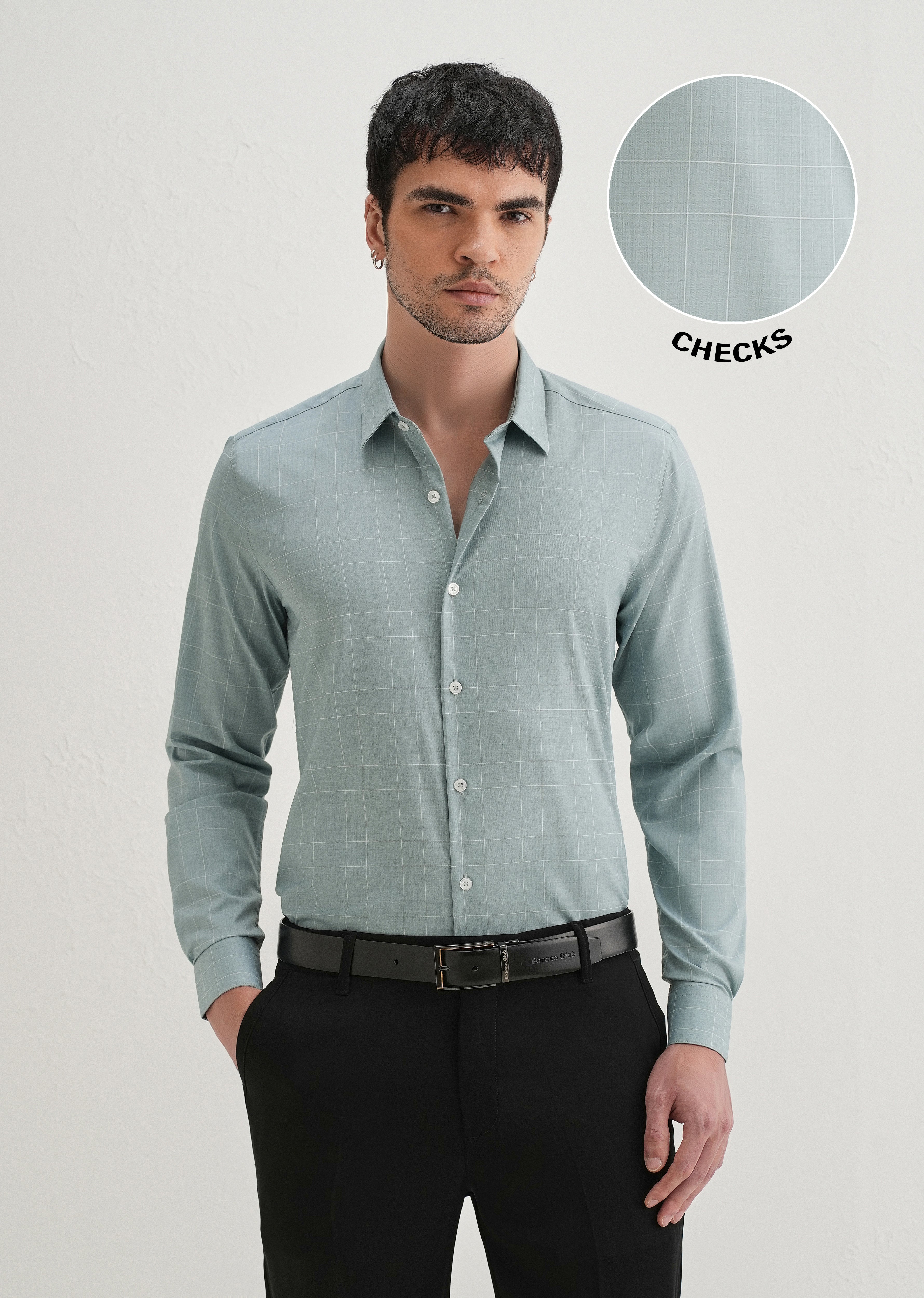 Light Teal Windowpane Check Shirt