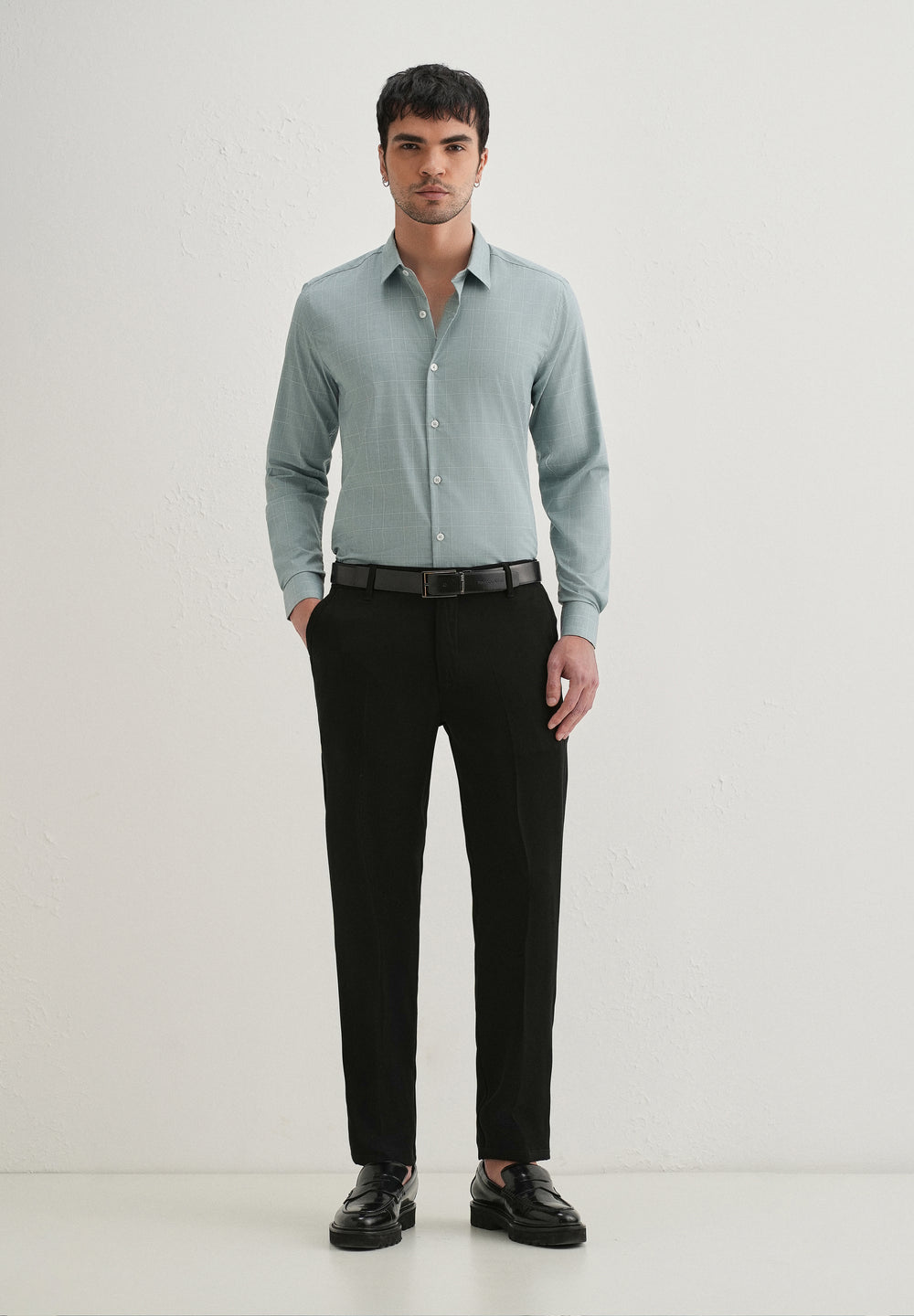 Light Teal Windowpane Check Shirt