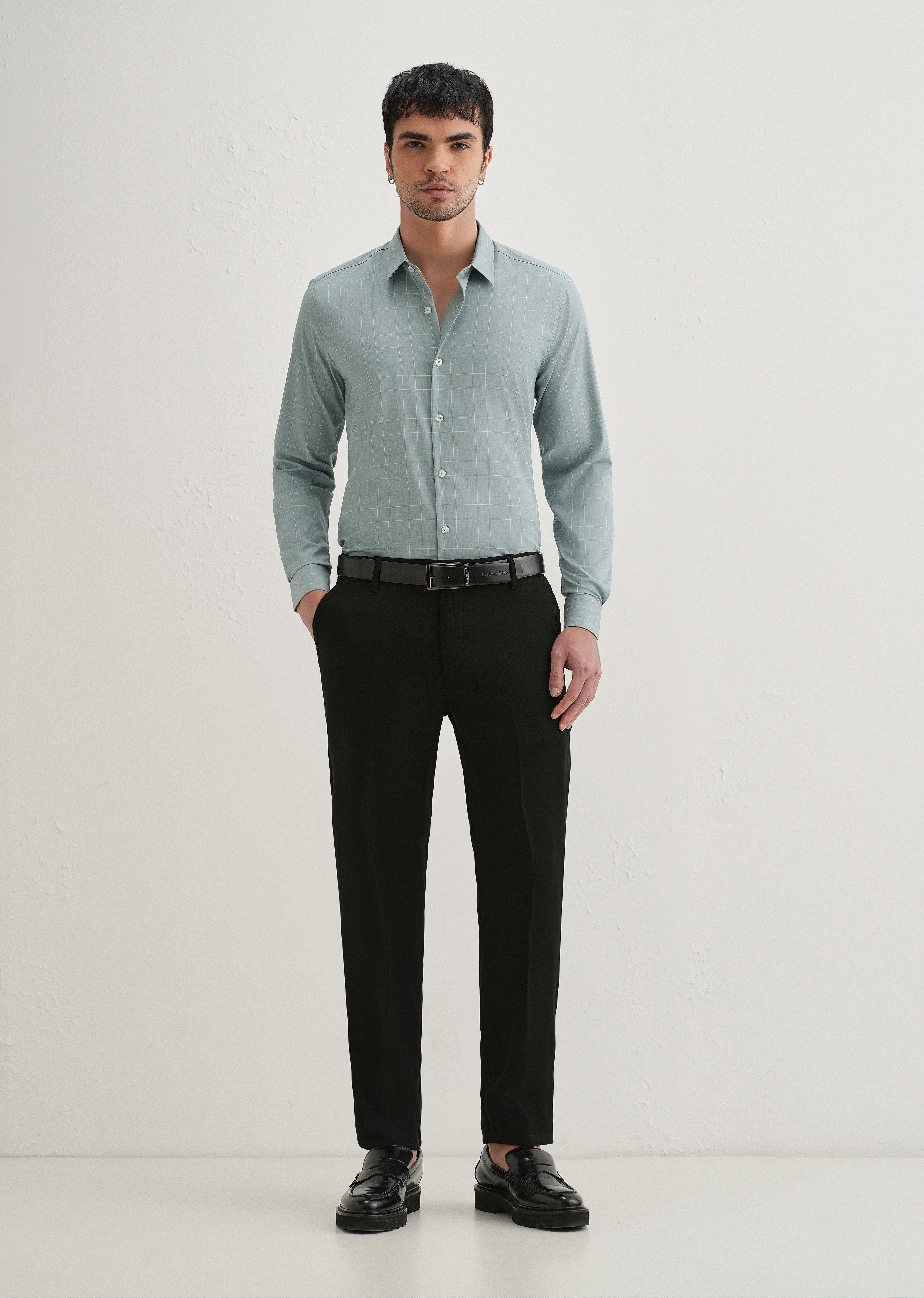 Light Teal Windowpane Check Shirt