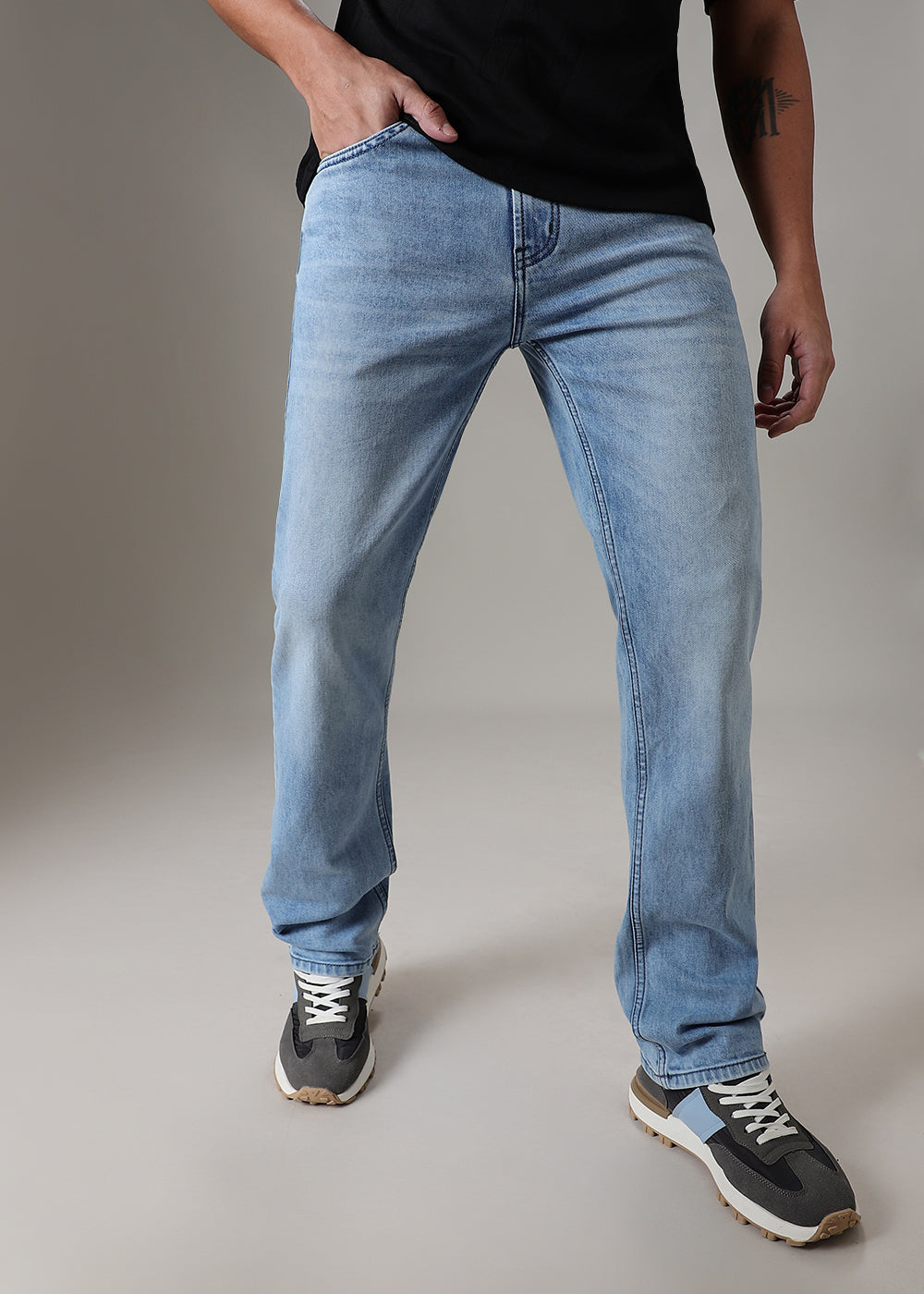 Light Wash Blue Straight Fit Denim